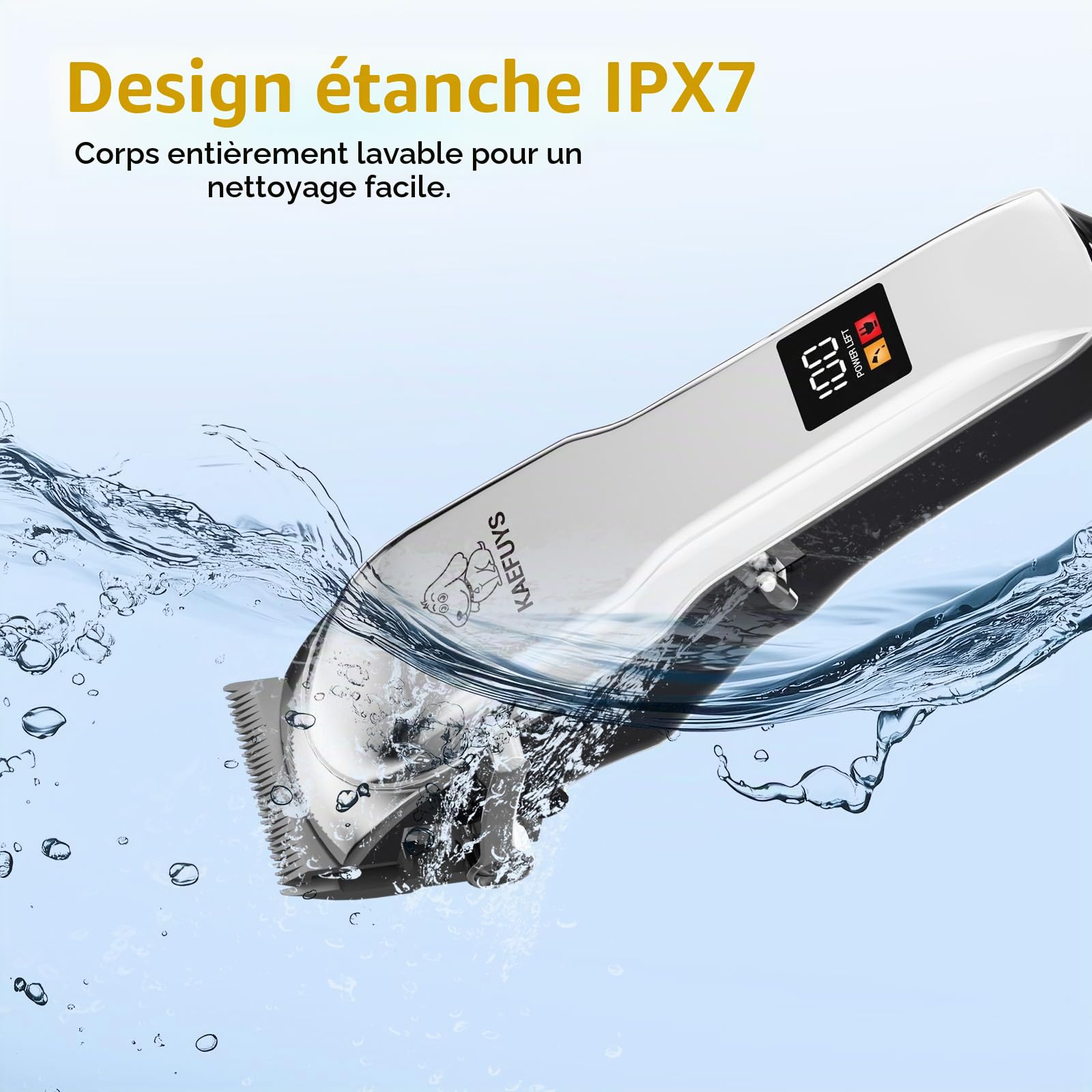 KAEFUYS Tondeuses Chiens Professionnelle IPX7 Tondeuse Animaux Sans Fil Faible Bruit Charge Rapide avec Ecran LCD et 6 Accessoires de Peigne Convient aux Grands Animaux de Compagnie