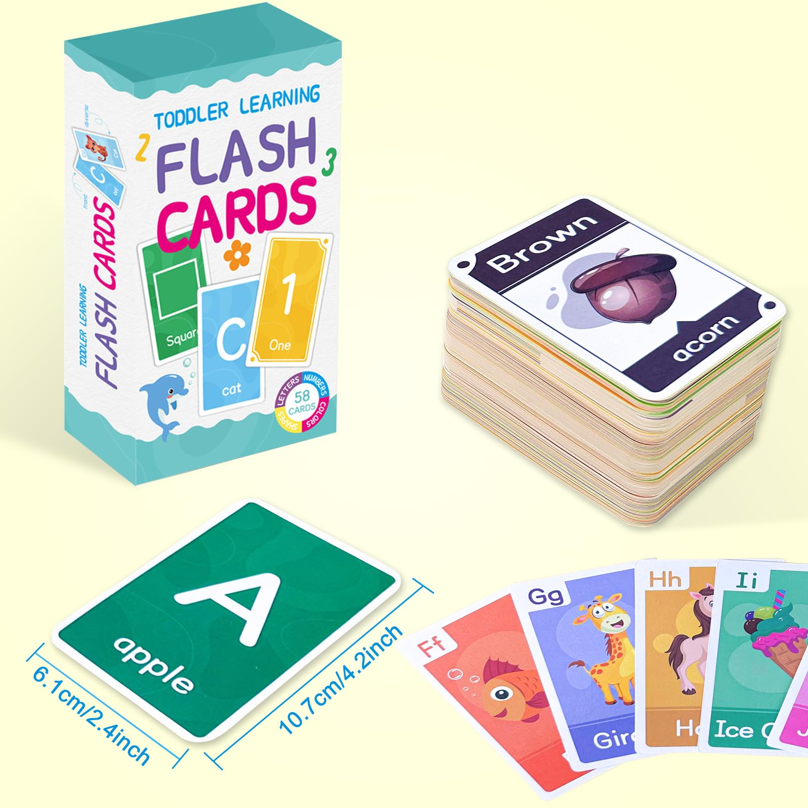 Boloshine Flash Cards for Toddlers Age 2-4, 58pcs Preschool Alphabet Flashcards with Letters Colors Shapes Numbers Animals Fruits, Learning Activities Educational Game Toys for Baby Kids - Image 2