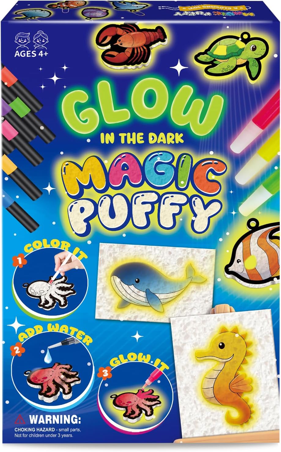Artnedu 32PCS Glow in The Dark Magic Puffy Paint Kit-Ocean Theme,3D Art Kit