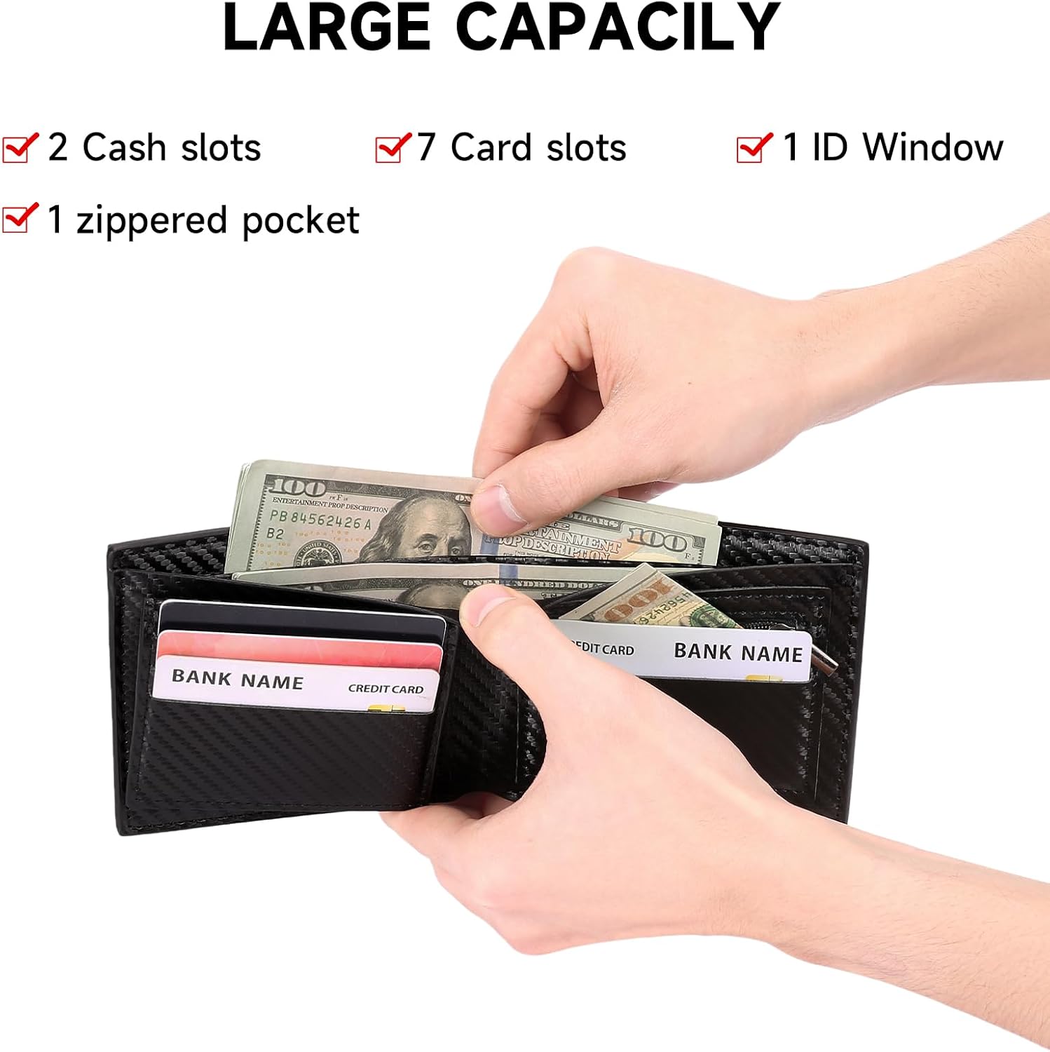 Wallets for Men Bifold RFID Blocking Men's Wallet 1 ID Window 7 Card Slots Card Holder Wallet image 2