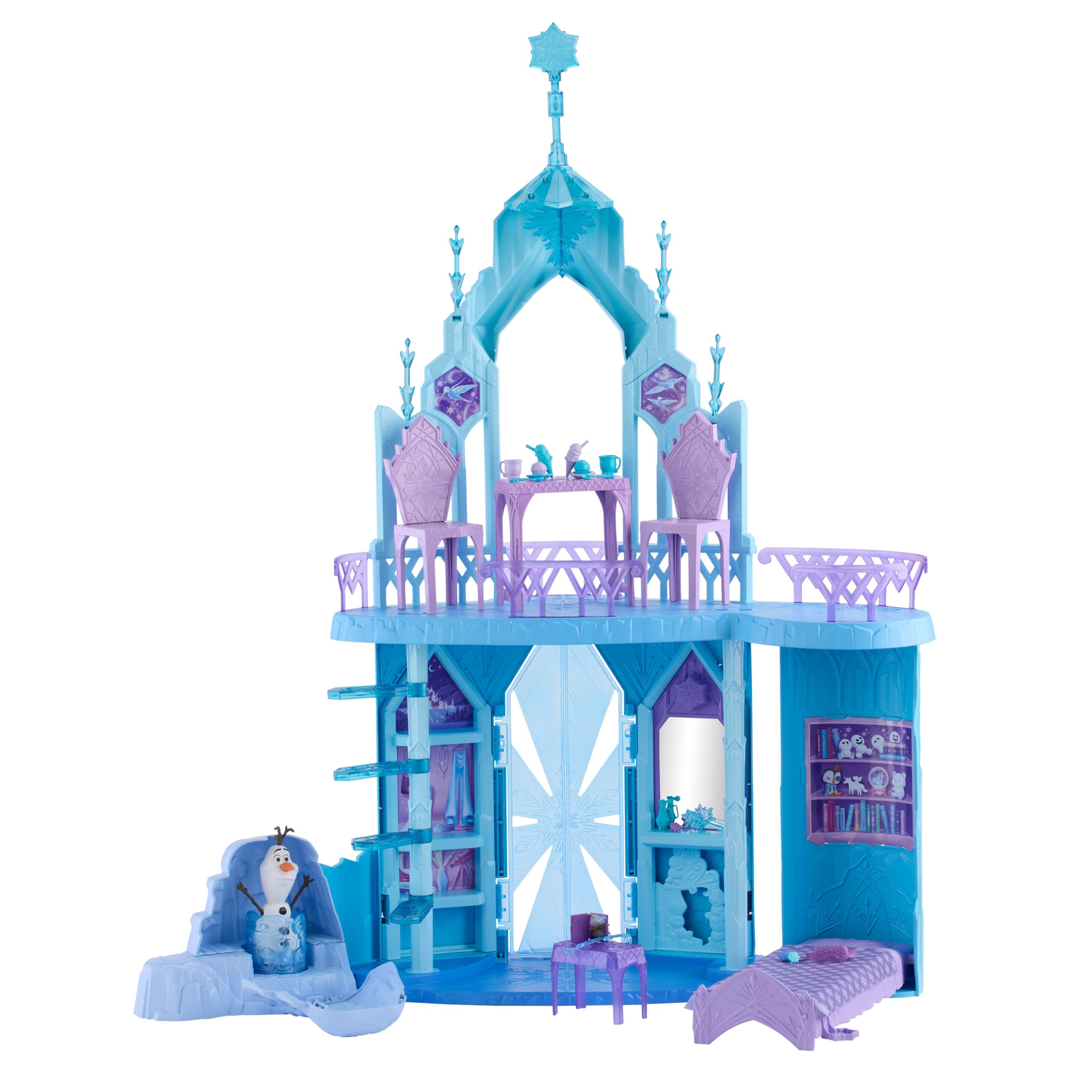 Mattel Disney „Die Eiskönigin ELSA Eispalast Spielset, 76 cm hoch | Olaf-Figur, 5 Spielbereiche, 21 Zubehörteile, 360° Spielspaß, Elsas Eispalast inspiriert von Disney „Die Eiskönigin", JGG41