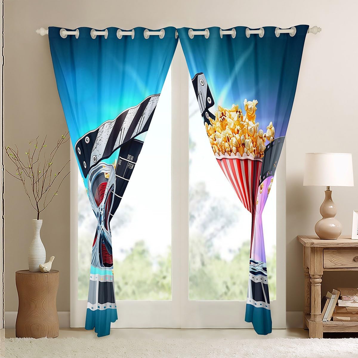 Erosebridal Movie Theater Blackout Curtains Cinema Scenes Curtains & Drapes,Vintage Film Clapper Theme Curtains Filmstrip Printed Home Decorative Window Curtains 84"X84",Popcorn Movie Theater Decor