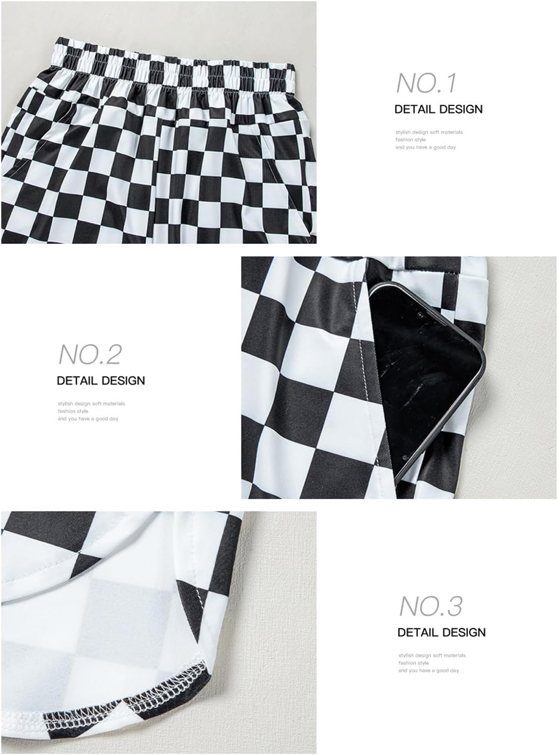 Women's High Waisted Checkered Shorts - Black, Regular, High Rise, Loose Fit, Gym/Running/Yoga, Checkered Pattern - Image 5