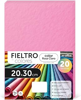 Fieltro para Manualidades, Fieltro de Colores, Suave y Flexible, Material para Costura, Telas Patchwork, Ideal para proyectos DIY, artesanía o decoración, 20x30cm - m-office (rosa claro, 20 uds)