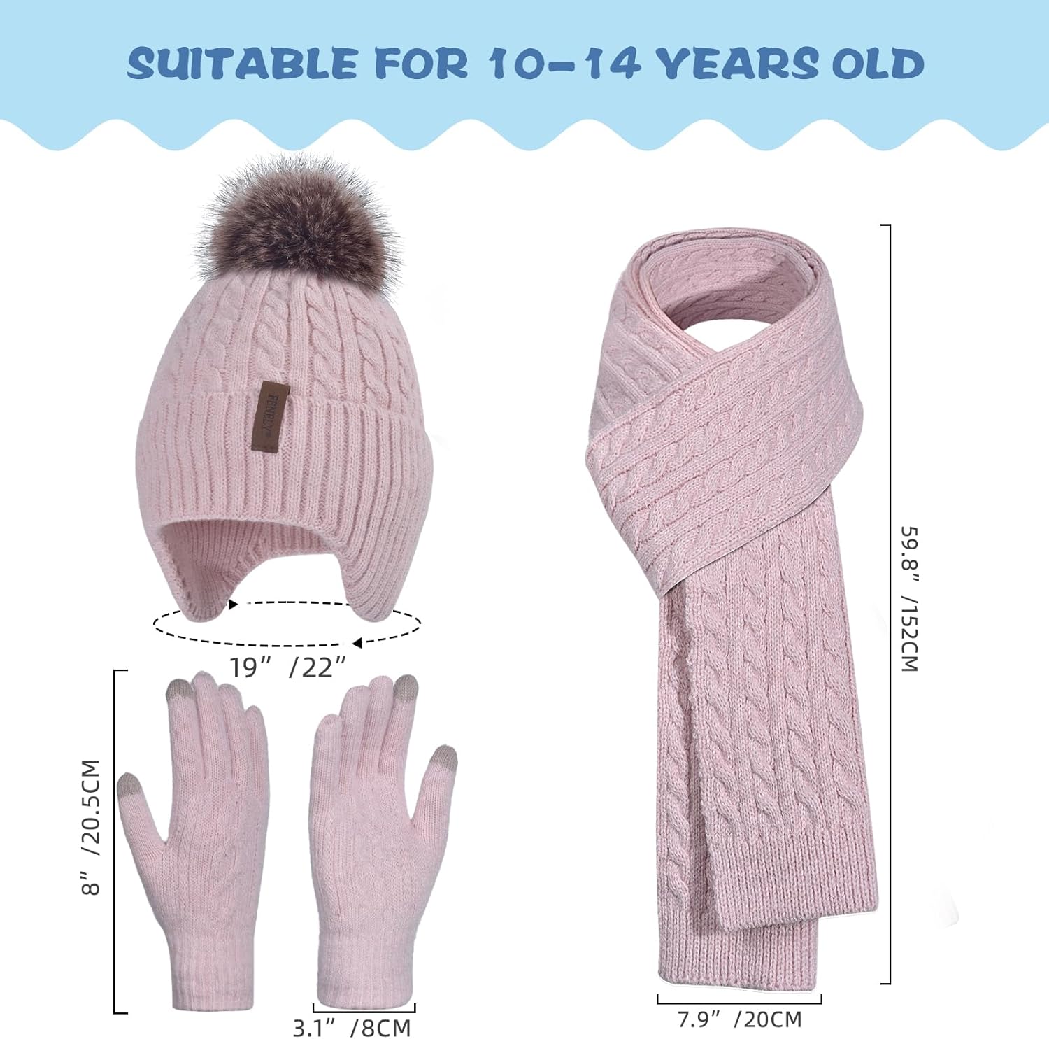 Kids Winter Hat Gloves Scarf Set for 2-14 Years Old Warm Fleece Lining
