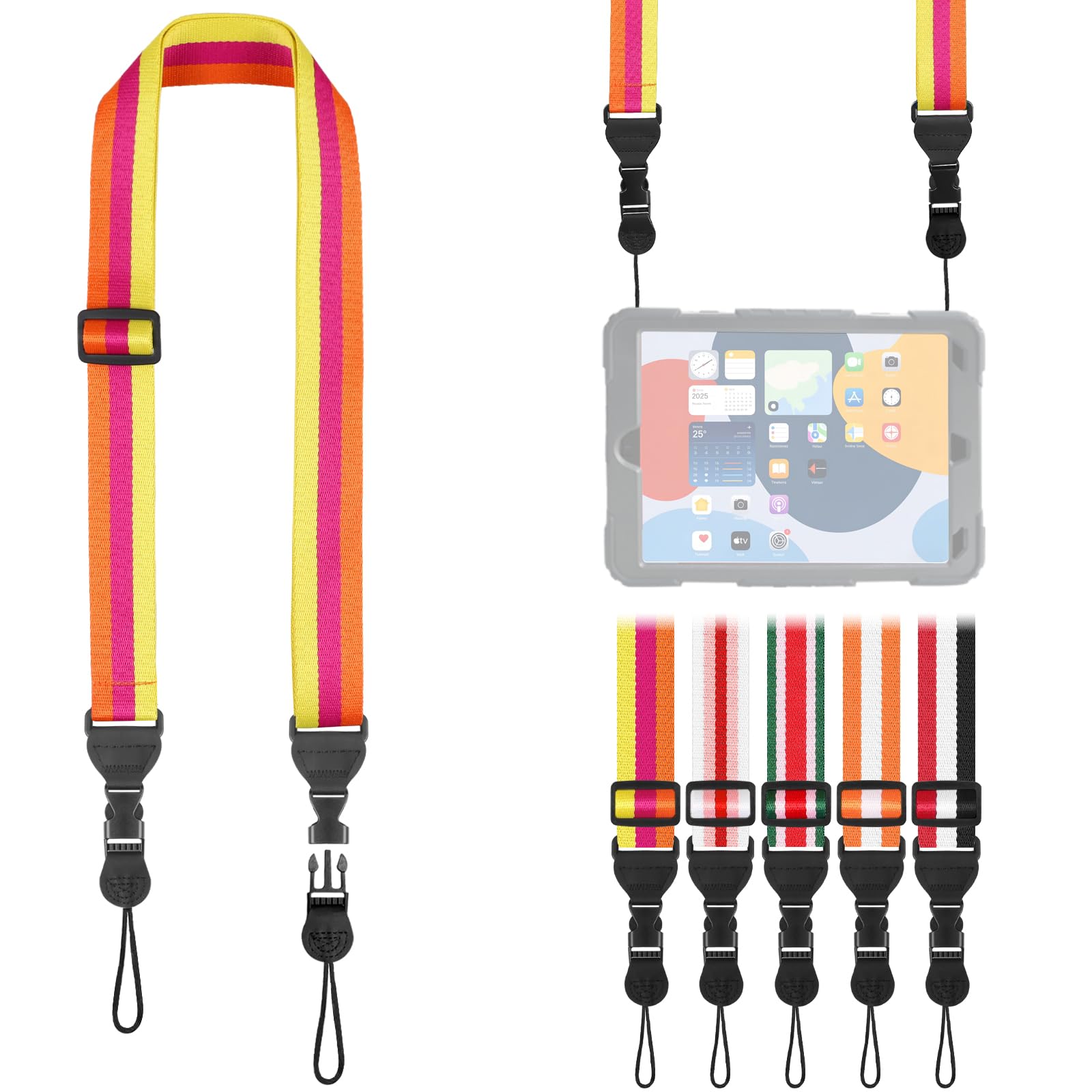 FIEIL Adjustable Shoulder Strap, Comfortable for Camera Neck Lanyard iPad Strap iPad Strap for iPad, Camera, Binocular, Crossbody, Tablet, Laptop, Binocular, Luggage Bag(Orange, Red &amp; Yellow A19)