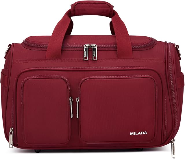 MILADA Underseat Carry On Luggage Bags for Travel Lightweight Foldable Carry On Bags for Airplanes Small Duffle Bag for Men Women TSA Approved Underseat Bag Travel Tote Bags, Burgundy