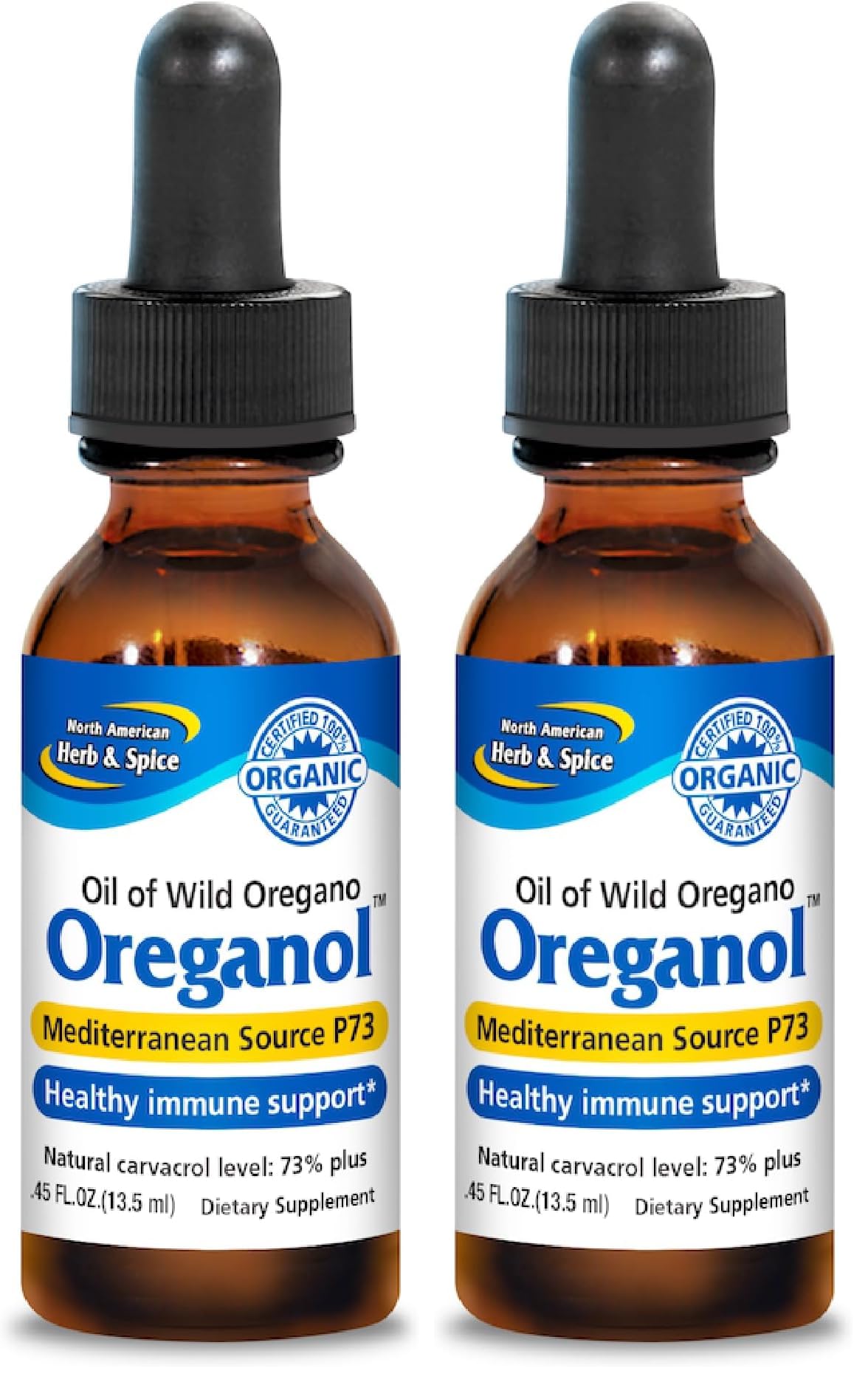 NORTH AMERICAN HERB & SPICE Oreganol P73-0.45 fl. oz. - Immune Support, Optimal Health - Unprocessed, Organic, Wild Oregano Oil - Mediterranean Source - Non-GMO - 194 Servings (Pack of 2)