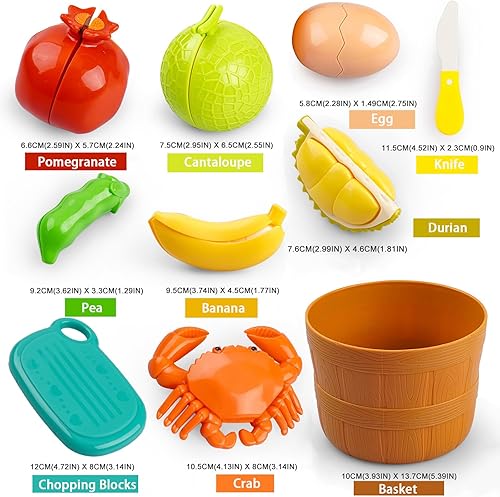 Miniatura 6 de Juego de comida de cocina para niños pequeños, juego de accesorios de cocina, juego de 10 piezas, juguete de corte de frutas y verduras, aprendizaje