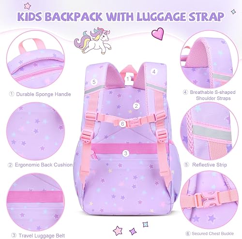 Miniatura 3 de Mochilas para niñas, escuela, lindas mochilas para niños, con lonchera aislada, juego para la escuela primaria, púrpura (Star Purple), Mochila