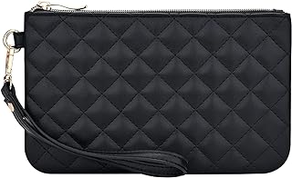 GAYI URBAN Quilted Wristlet Purse for Women, Vegan Leather Wristlet Pouch Zip Clutch Bag, Evening Clutch Purse with strap