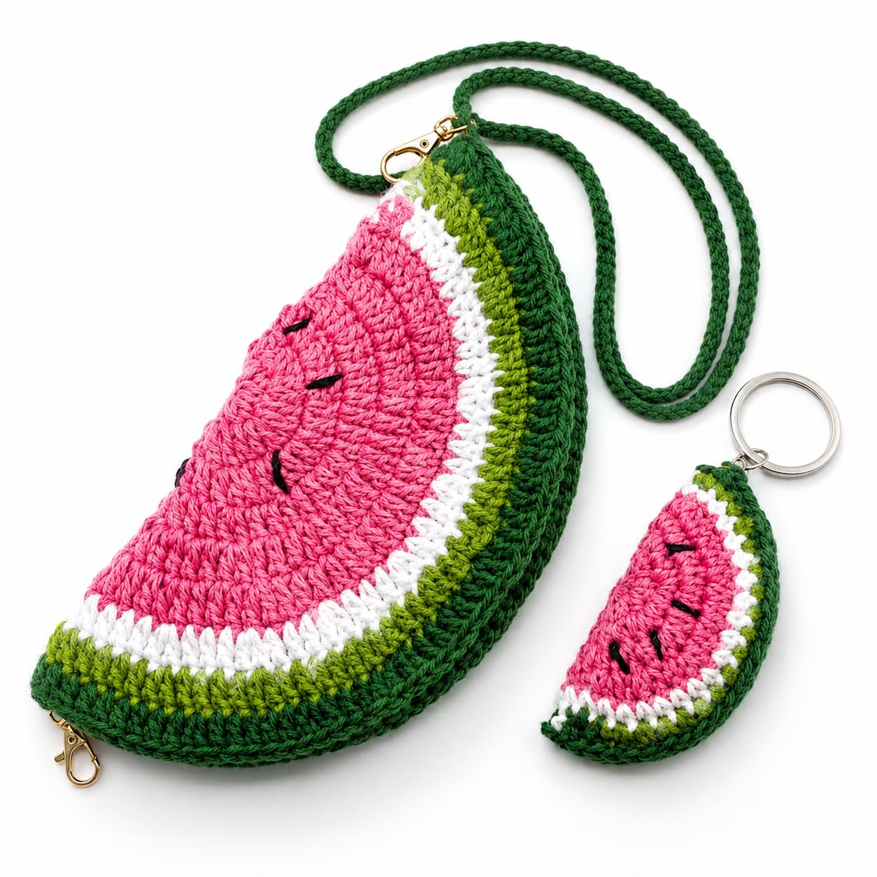 Handmade Crochet Watermelon Sunglass Holder Pouch with Matching Keychain – Soft Yarn Eyeglass Case & Cute Fruit Keychain Set for Women, Girls & Kids-image-20