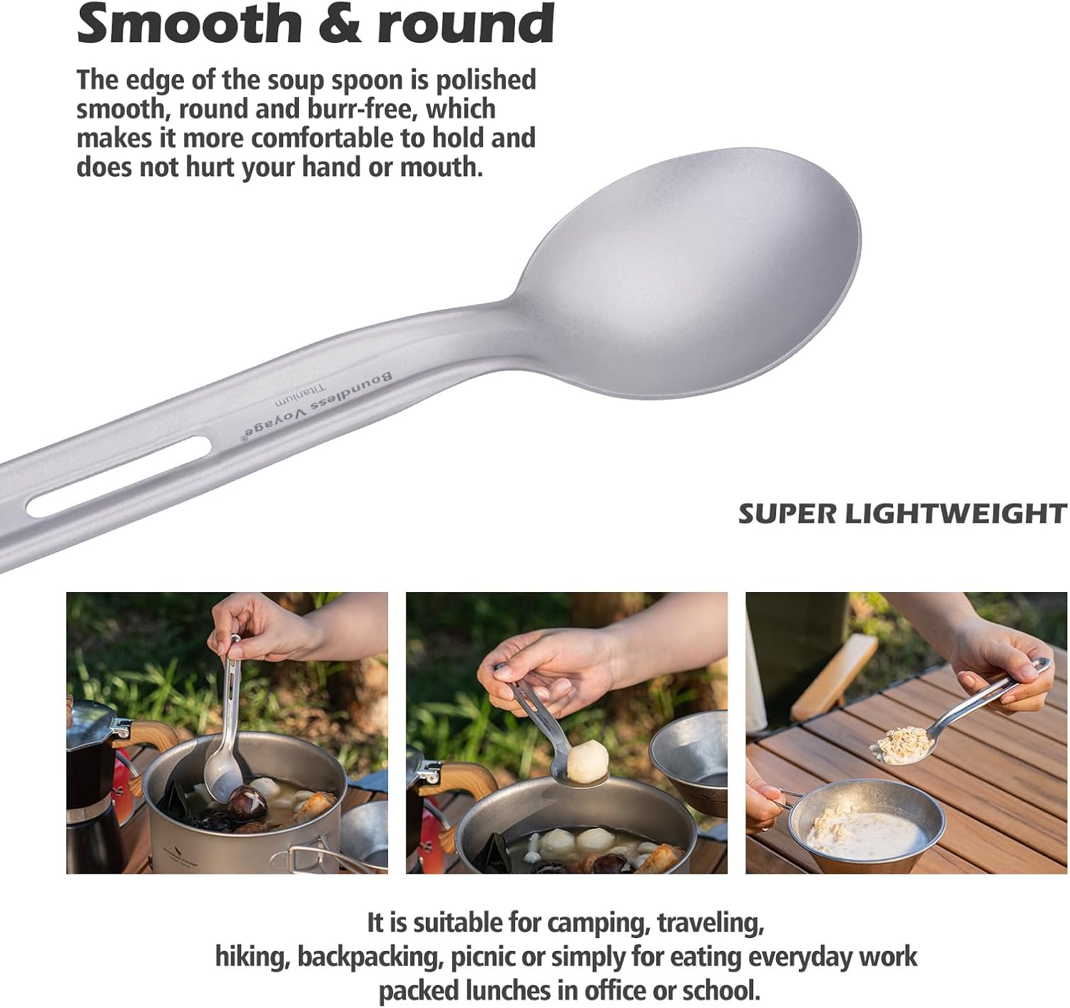 Boundless Voyage Titanium Camping Flatware Portable Travel Utensils Reusable Utensils Set with Carry Bag for Camping, Office, School Ti1125T