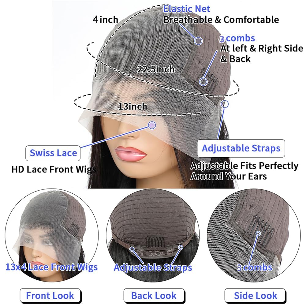 Josblue Deep Wave Lace Front Wigs Human Hair-13x4 HD Transparent Deep Curly Wave Frontal Wigs Human Hair for Women 180% Density Curly Lace Front Human Hair Pre Plucked with Baby Hair (32 Inch)