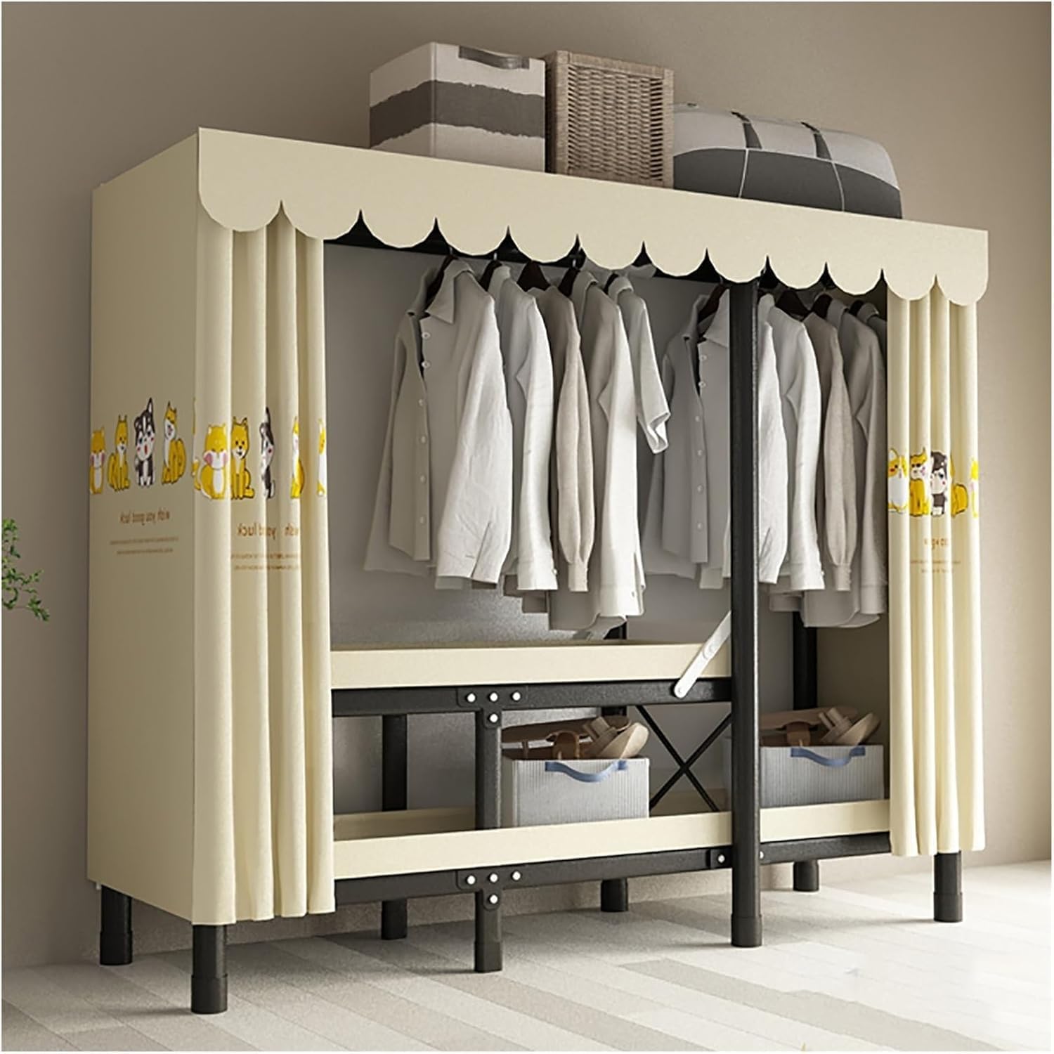 Portable Foldable Wardrobe Closet with Door - Metal Clothing Rack for Hanging Clothes, Space-Saving Coat Storage for Bedroom & Dorm, Blue 167cm/65.7inch Yellow 1 167cm/65.7inch