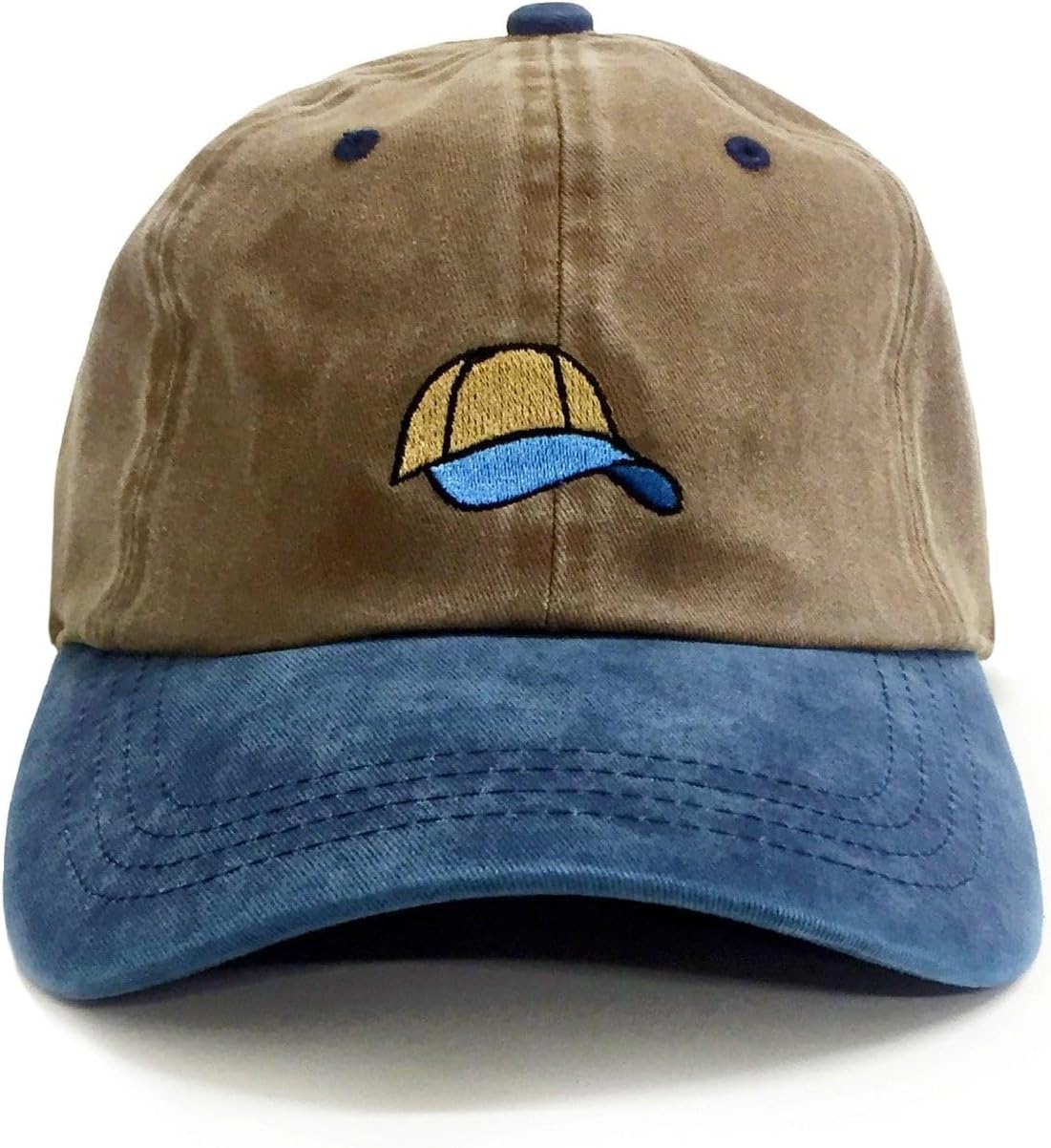 Dad Brand Hat Hat Two-Tone Dad Hat for Men - Embroidered 6-Panel Unstructured Cotton Cap, Adjustable Buckle Strap, Curved Brim - Funny Dad Gift Hat Tan/Blue