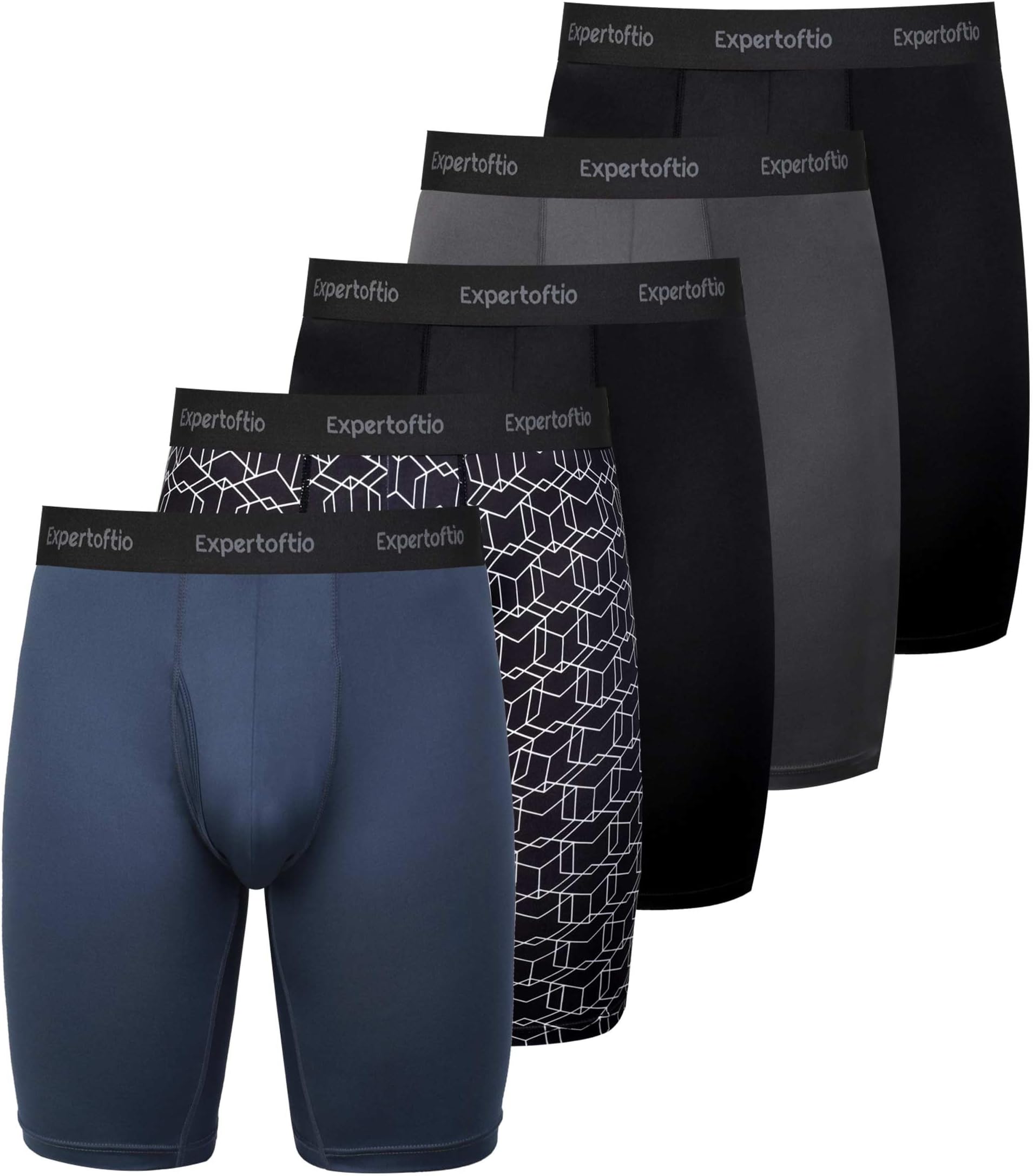 Men's Underwear 9 Inch Long Leg Boxer Briefs for Men, Performance, Moisture Wicking Pack, Anting Chafing, Fly