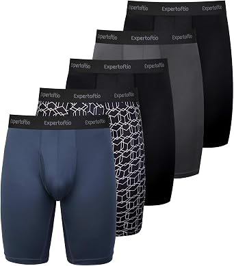 Mens Boxers Long Leg Polyester Boxer Briefs   9-Inch Inseam Sport Underwear, Moisture-Wicking Underwear Multipack
