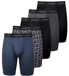 Mens Underwear 9 Inch Long Leg Boxer Briefs for Men Performance Moisture Wicking Pack Anting Chafing Fly