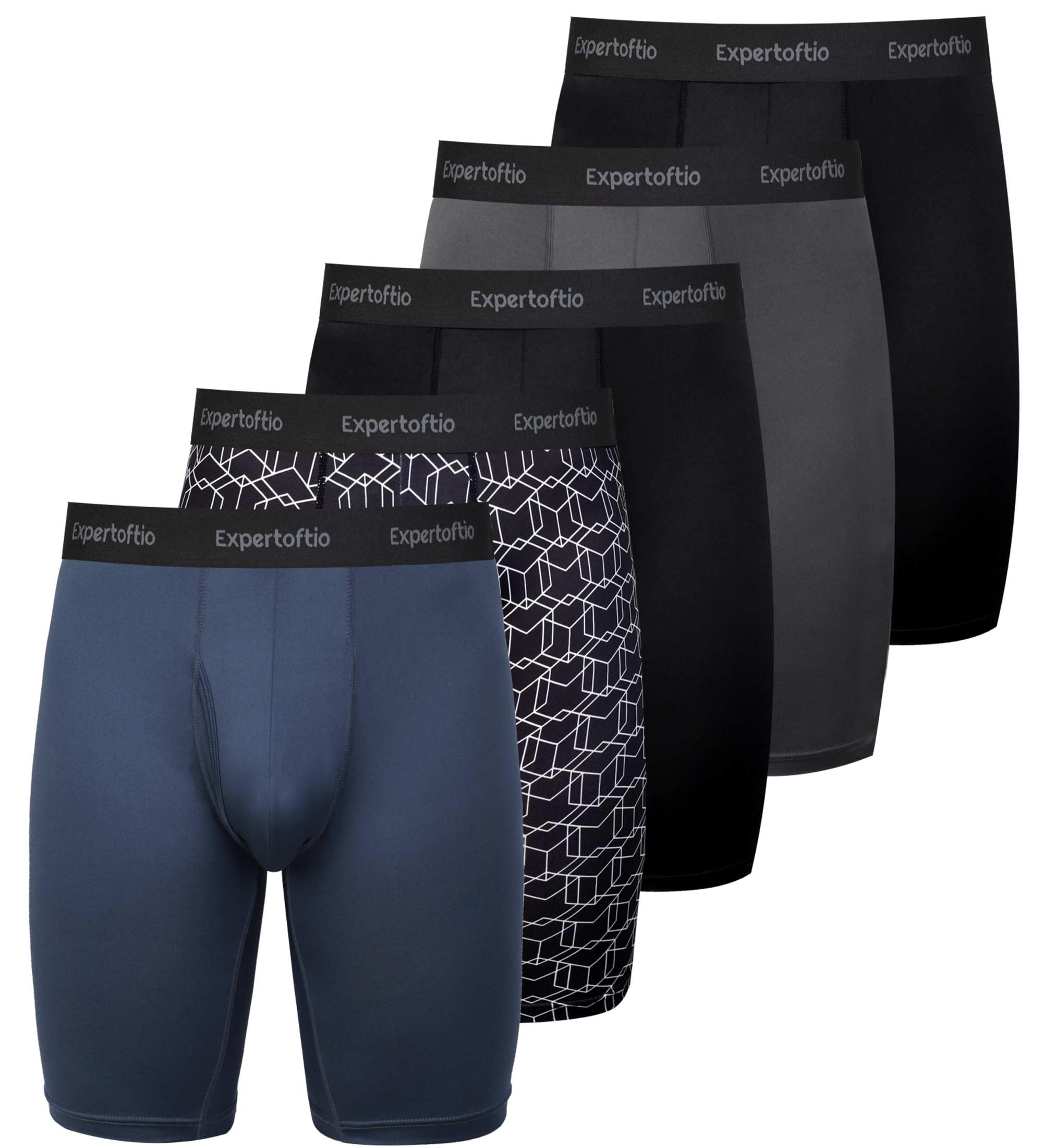 Mens Underwear 9 Inch Long Leg Boxer Briefs for Men Performance Moisture Wicking Pack Anting Chafing Fly