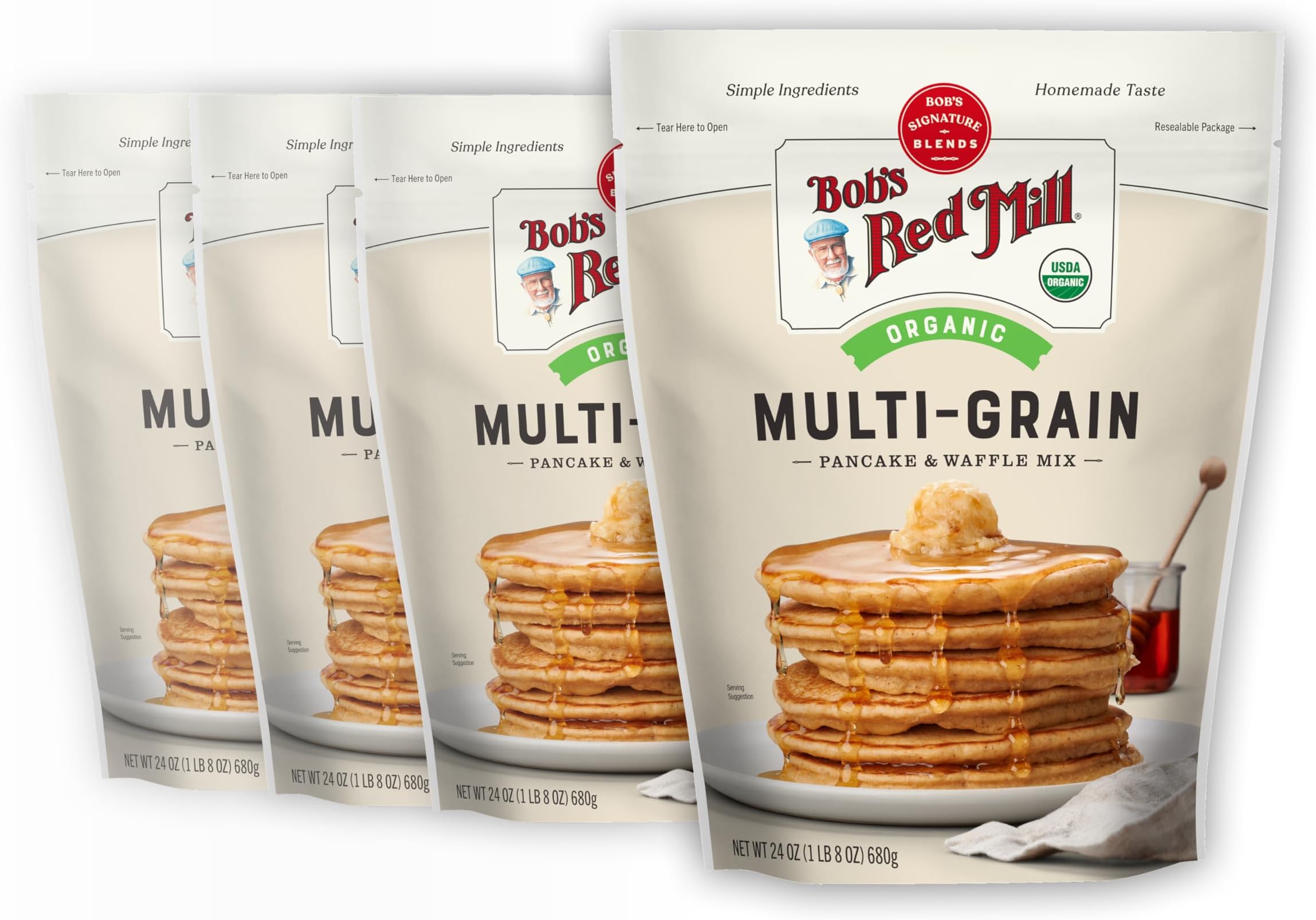 Organic 7 Grain Pancake & Waffle Mix, 24oz (Pack of 4) - Organic, Whole Grain, Kosher