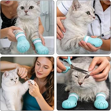 Cat Booties 4 Pcs Silicone Anti-Scratch Paw Protectors For Grooming Bathing | Soft Silicone, Reusable & Washable, Comfortable For Cats