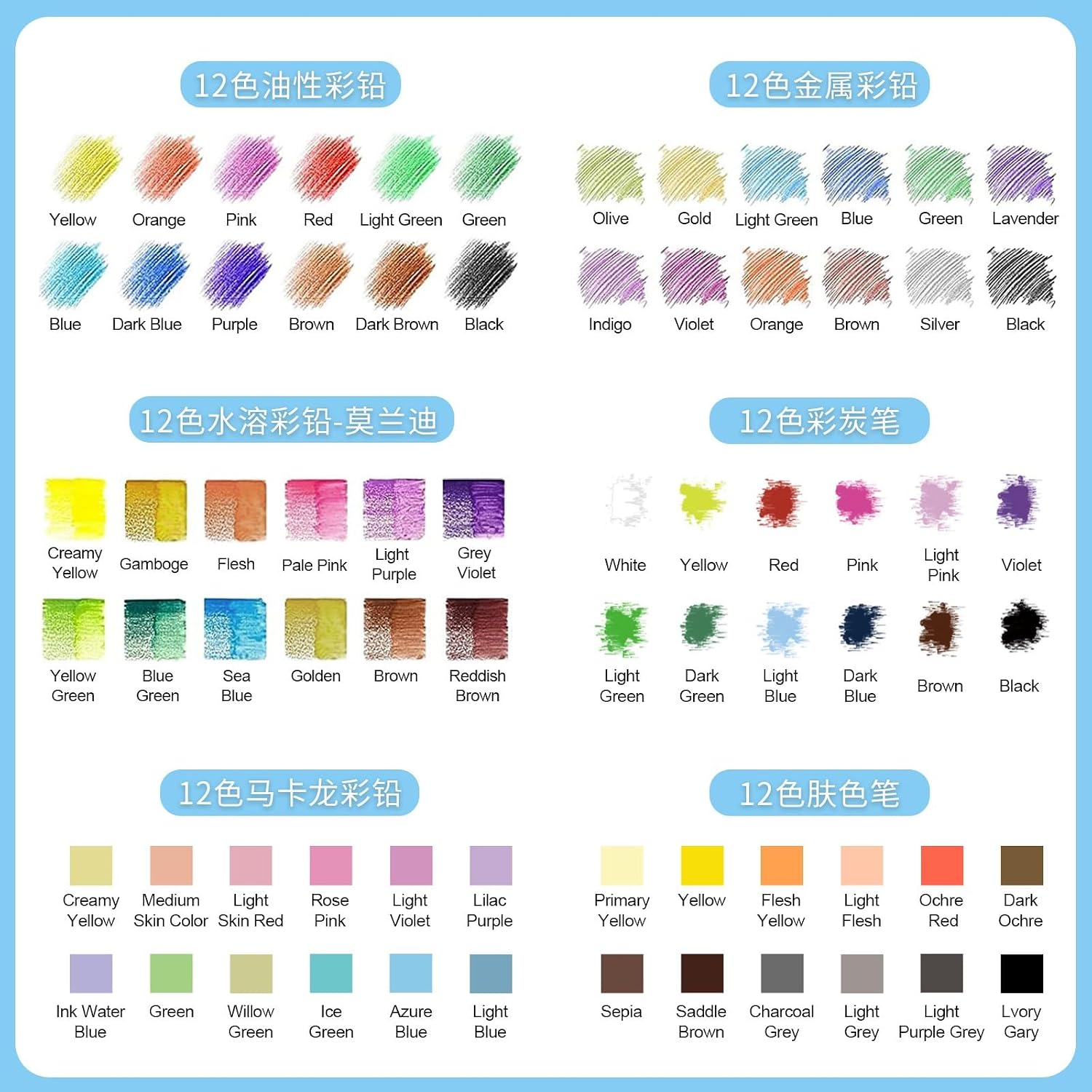 72 Color Mixed Lead Set, Skin Carbon Pen, Handheld Drawing Pencil