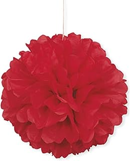 Ruby Red Solid Hanging Tissue Pom Pom - 16" (1 Count) - Vibrant Paper Decor For Parties, Celebrations & Events