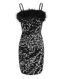 EXARUS Girls Velvet Bodycon Dress Teen Sequin Glitter Formal Ball Cocktail Spaghetti Strap Mini Winter Fancy Kid Dresses