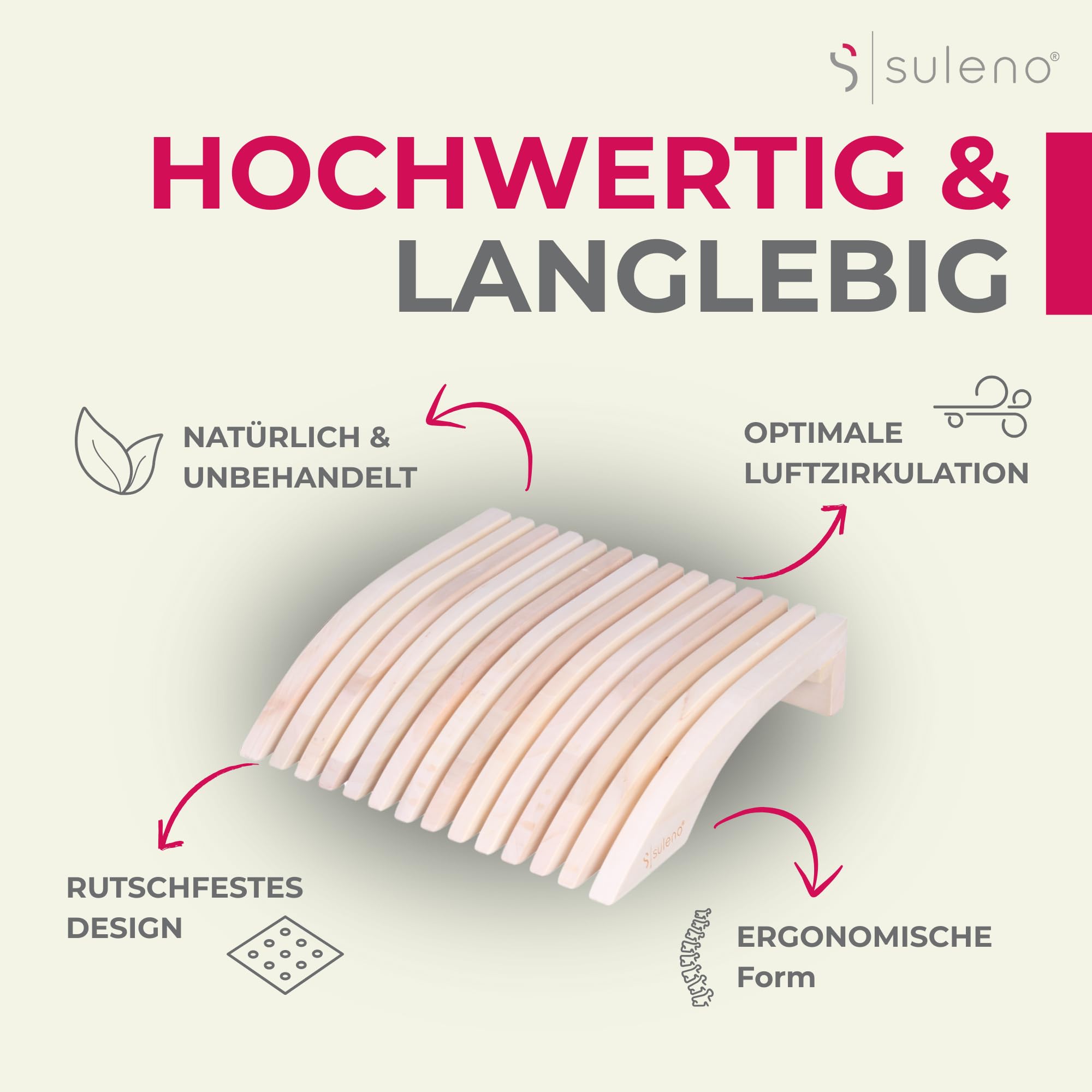 SULENO Sauna Kopfstütze Holz Espe, ergonomische Saunakopfstütze für Kopf & | Nacken, Hochwertiges Sauna Zubehör, hygienisch & langlebig, Saunazubehör Nackenstütze & Kopfkeil, Modell ESKE, Rückenlehne