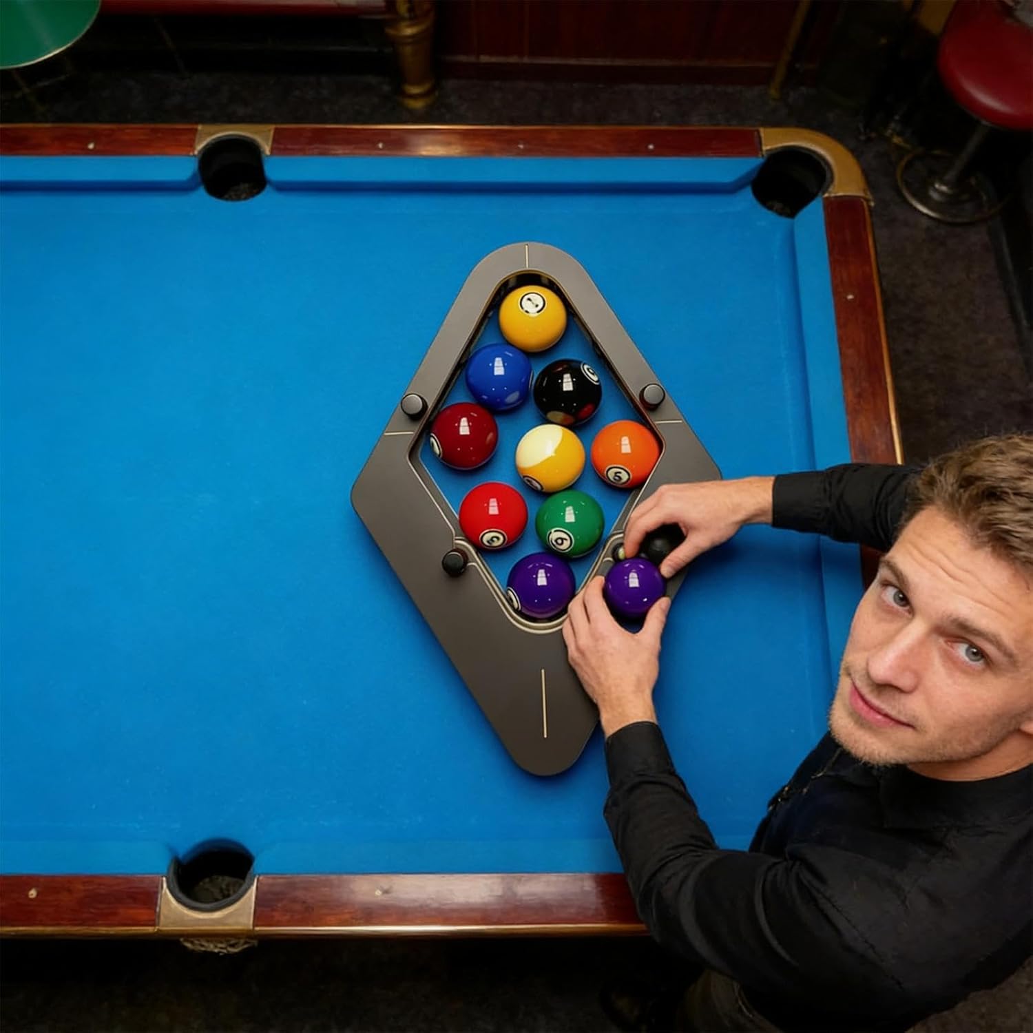 Precision-Engineered Professional Billiard Rack System,Adjustable Triangle,Gap-Free 8-Ball/9-Ball Pool Rack for Precision Racking Tournament & Home Use