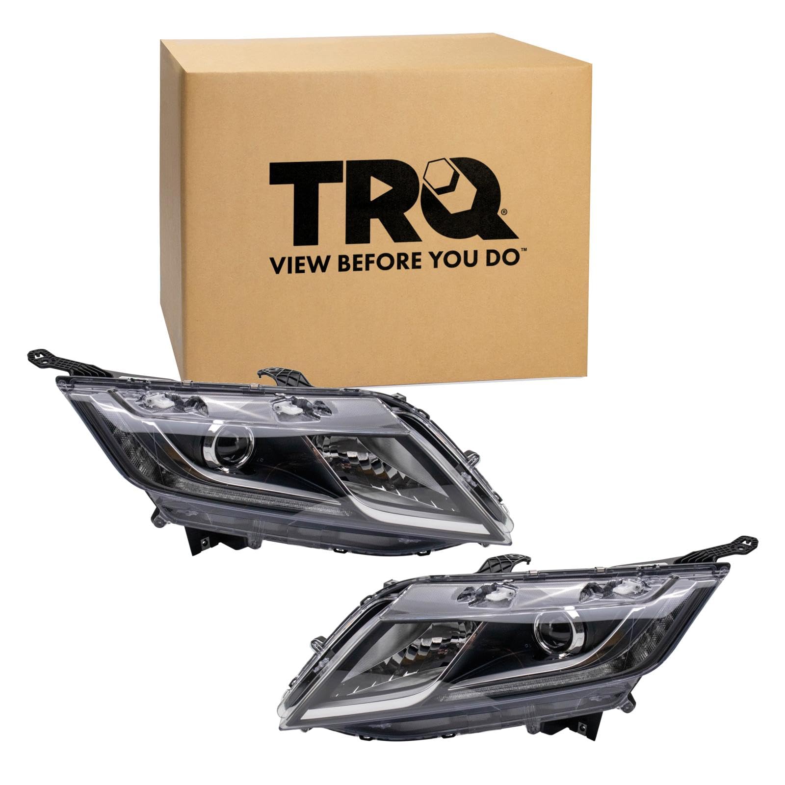 TRQ 2 Piece Headlight Assembly Set Halogen Driver &amp; Passenger Side Compatible with Honda Odyssey 2018-2023 With Daytime Running Lights HO2502183 HO2503183 33100THRA11 33150THRA11