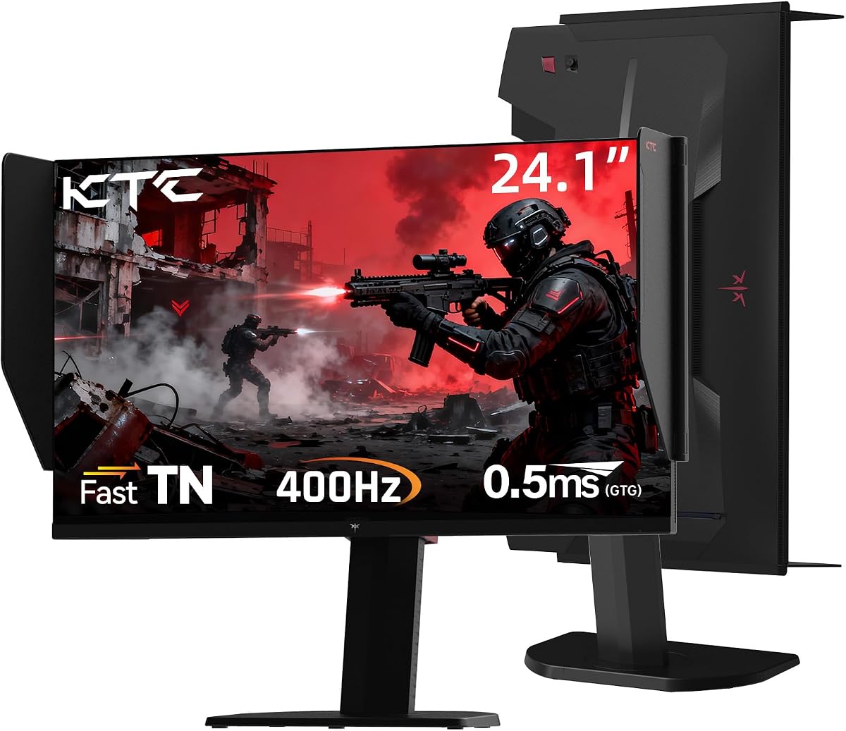 Monitor para juegos KTC 25M1 de 400 Hz, monitor de PC Fast TN FHD de 24,1 pulgadas, 240 Hz, GTG de 0,5 ms, sincronización adaptativa, DAC, monitores verticales con capota protectora, puerto HDMI DP, ajuste de altura de pivote giratorio e inclinable, VESA | Monitor de 240 Hz, sincronización adaptativa, DAC, monitores verticales con cubierta protectora, HDMI DP, ajuste de altura de pivote giratorio e inclinable, VESA