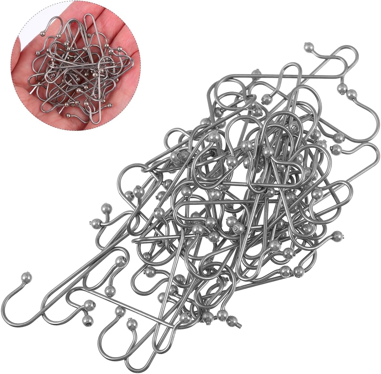Housoutil Christmas Tree Ornaments Hooks, 50PCS S-Shaped Christmas Decoration Hooks, Stainless Steel X-Mas Ball Hangers for Hanging Balls New Year Party Decorations （Silver）