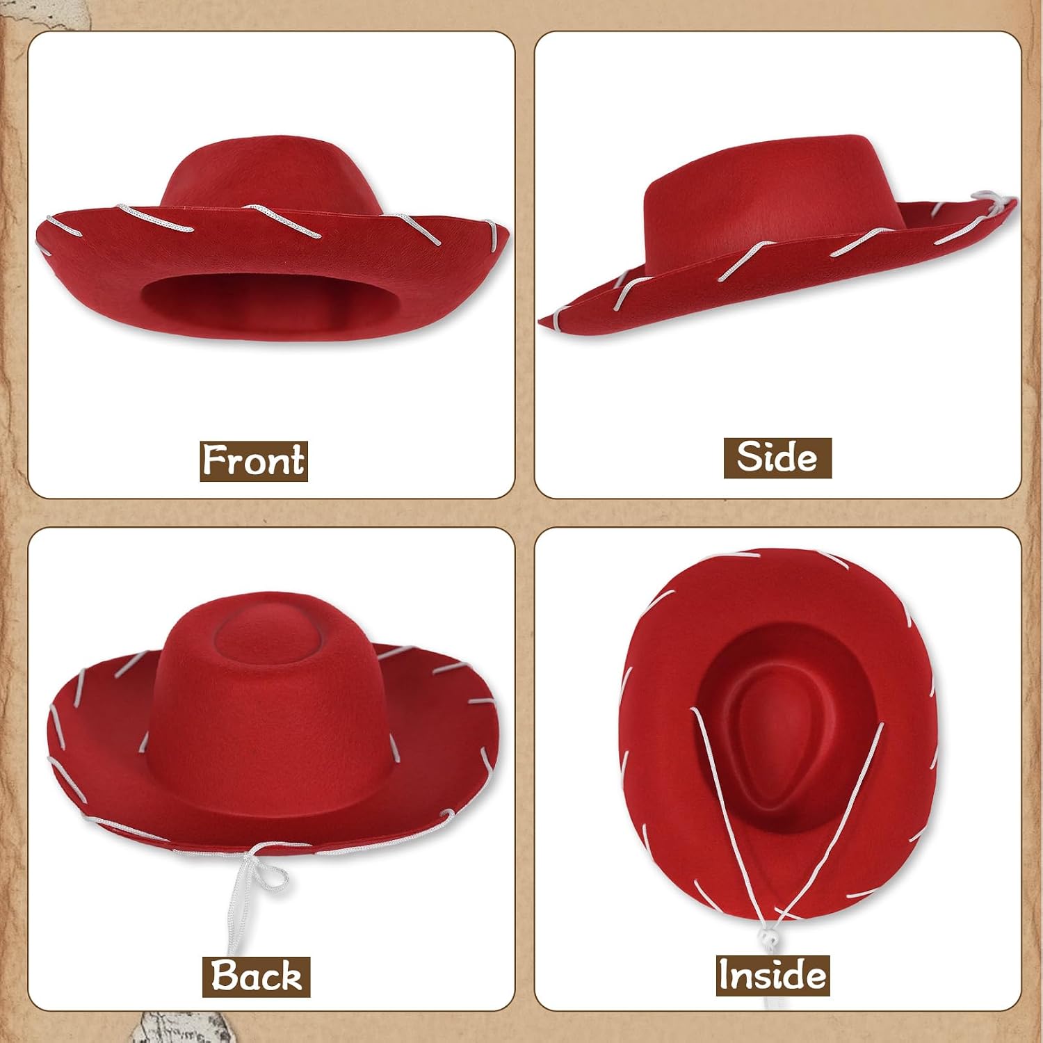 Red Felt Cowboy Hat with Adjustable Strap Adult Red Western Cowgirl Hat Vintage Western Sheriff Hats Wide-Brimmed Hats Classic Sheriff Costume for Halloween Cosplay Party