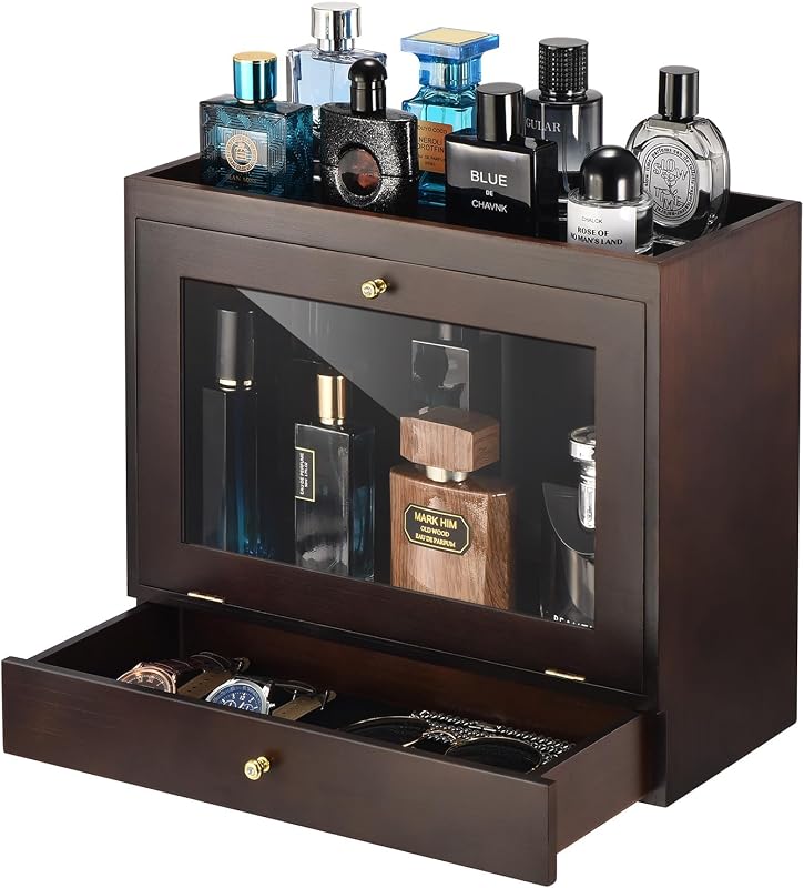 Organizador de perfumes GLOKUUCA em madeira, acabamento Walnut
