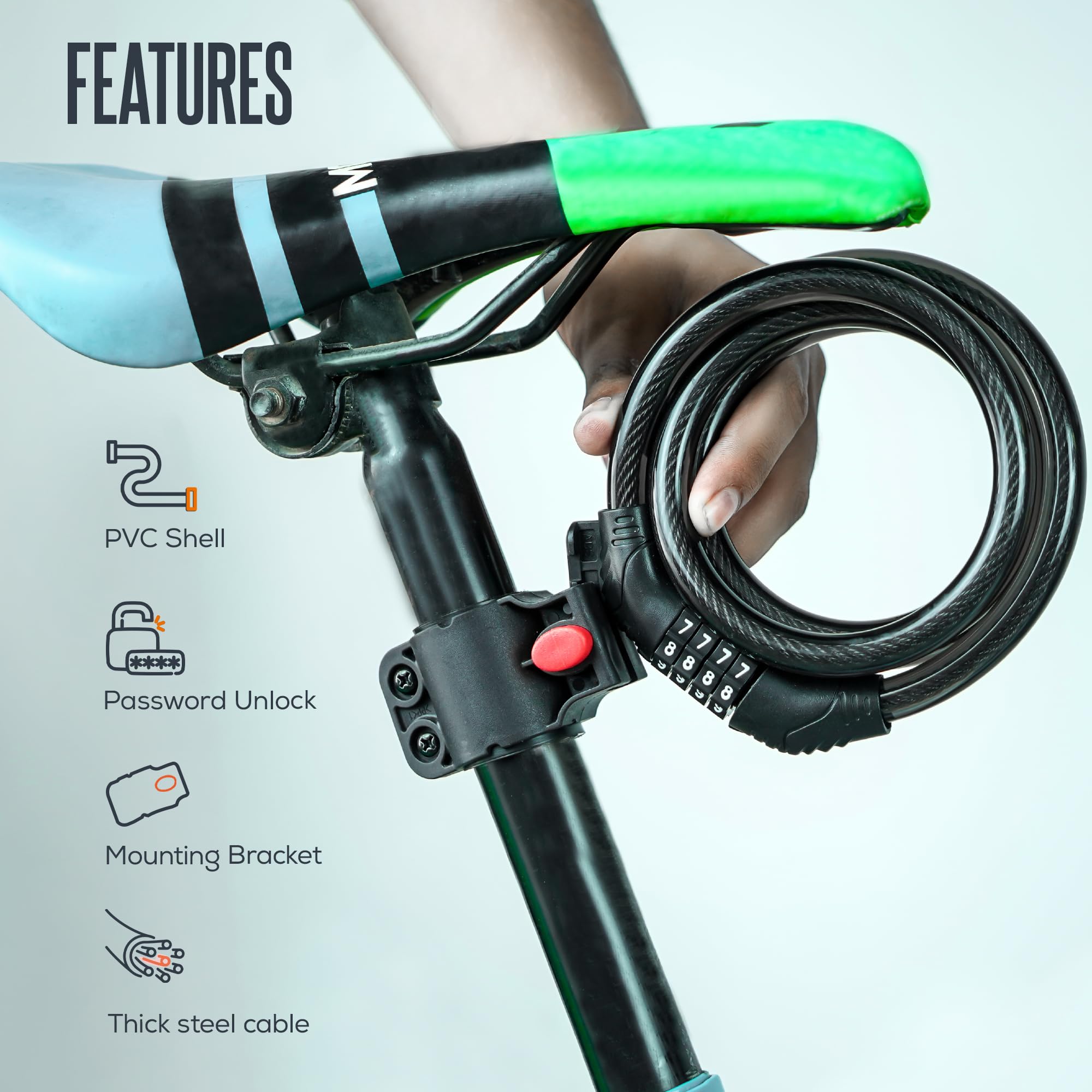 Antivol Vélo à Code 4 Chiffres Timoston - Chaîne Acier Trempé 1,2x12 Mm, Longueur 120 Cm