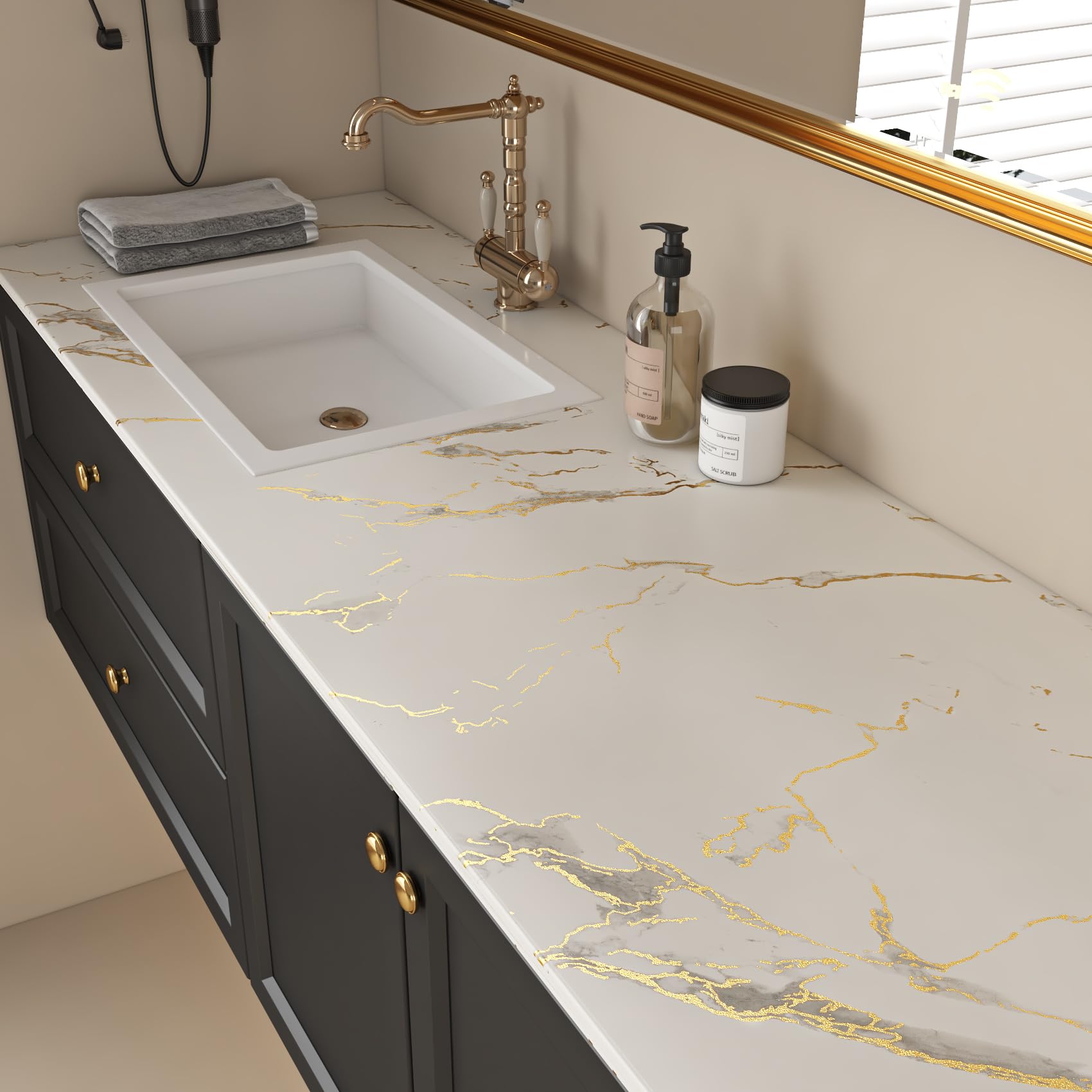 Decotalk Papel Adhesivo para Muebles Cocina Mármol Blanco y Oro 81X500cm Vinilo Adhesivo Muebles Blanco Mármol Papel Pintado Autoadhesivo Baño Vinilos Decorativo Mesa Armario Removible Impermeable
