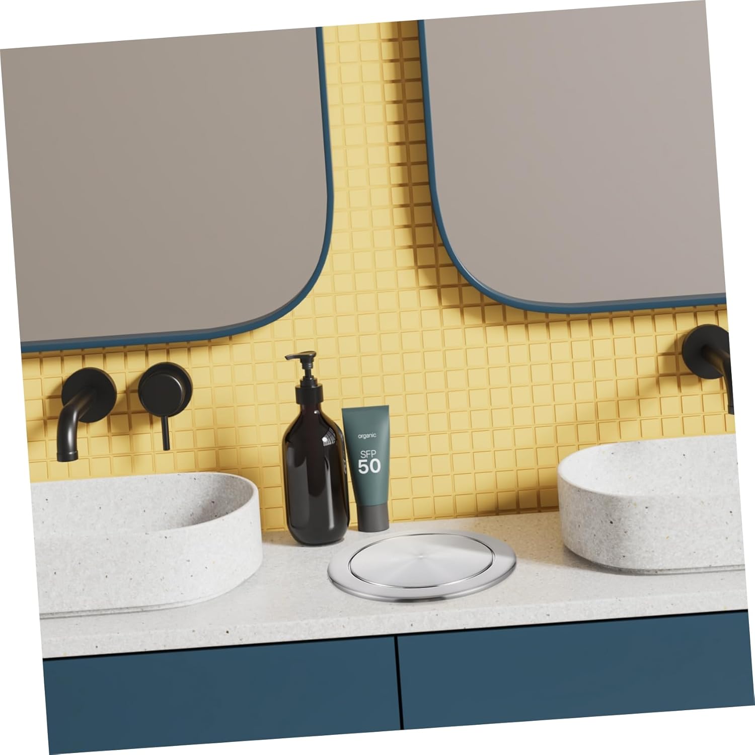 Recessed Countertop Trash Can Lid Flap Stainless Steel Garbage Can Cover for Kitchen Bathroom and Hotel Use