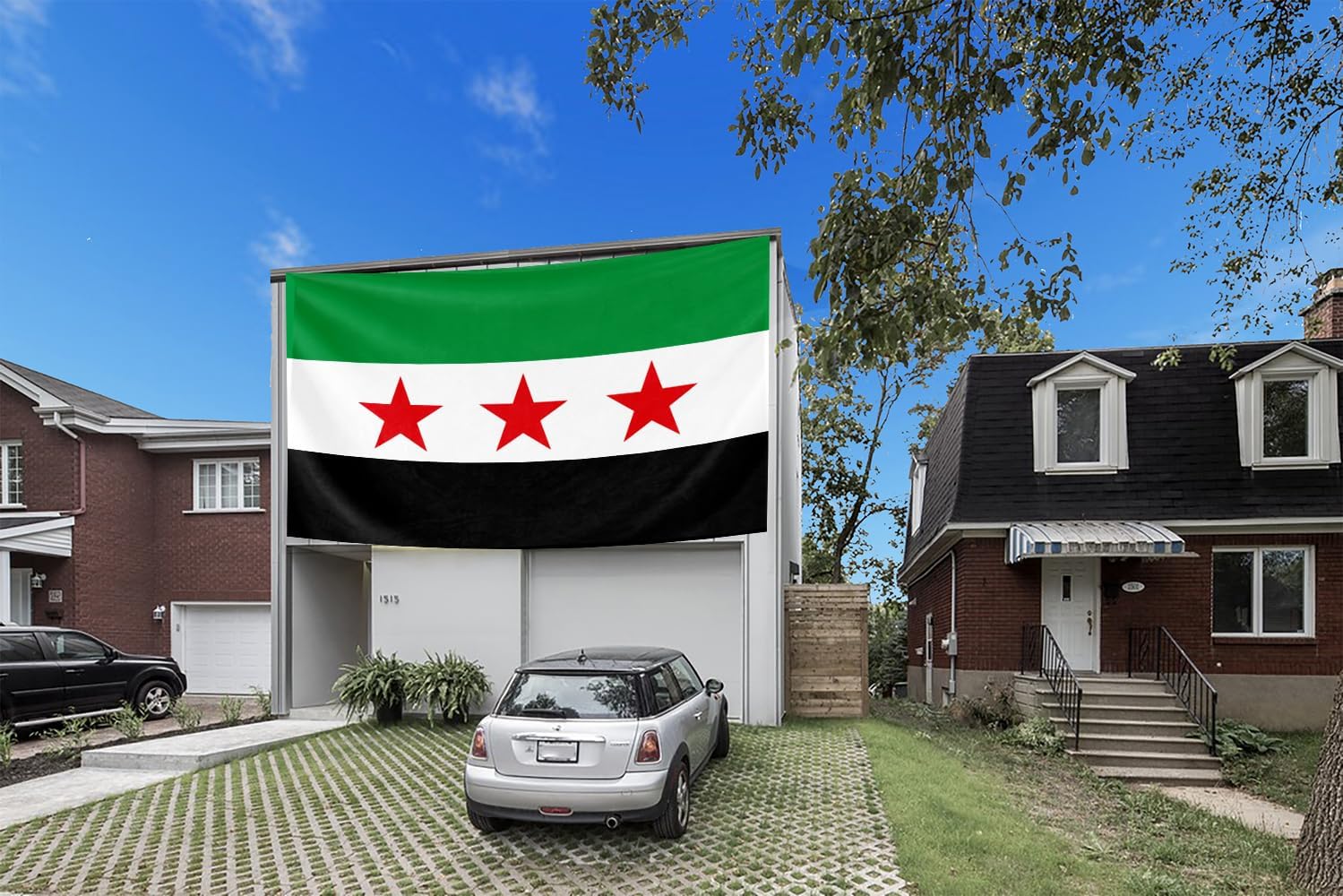 Free Republic of Syria Syrian Extra Large Flag 6x10FT Giant Green Stripe and Three Stars Army Of Syria Banner Syrian National Coalition Council Flag Revolution Protest Flag With 3 Grommets (3 Stars, 6x10ft)