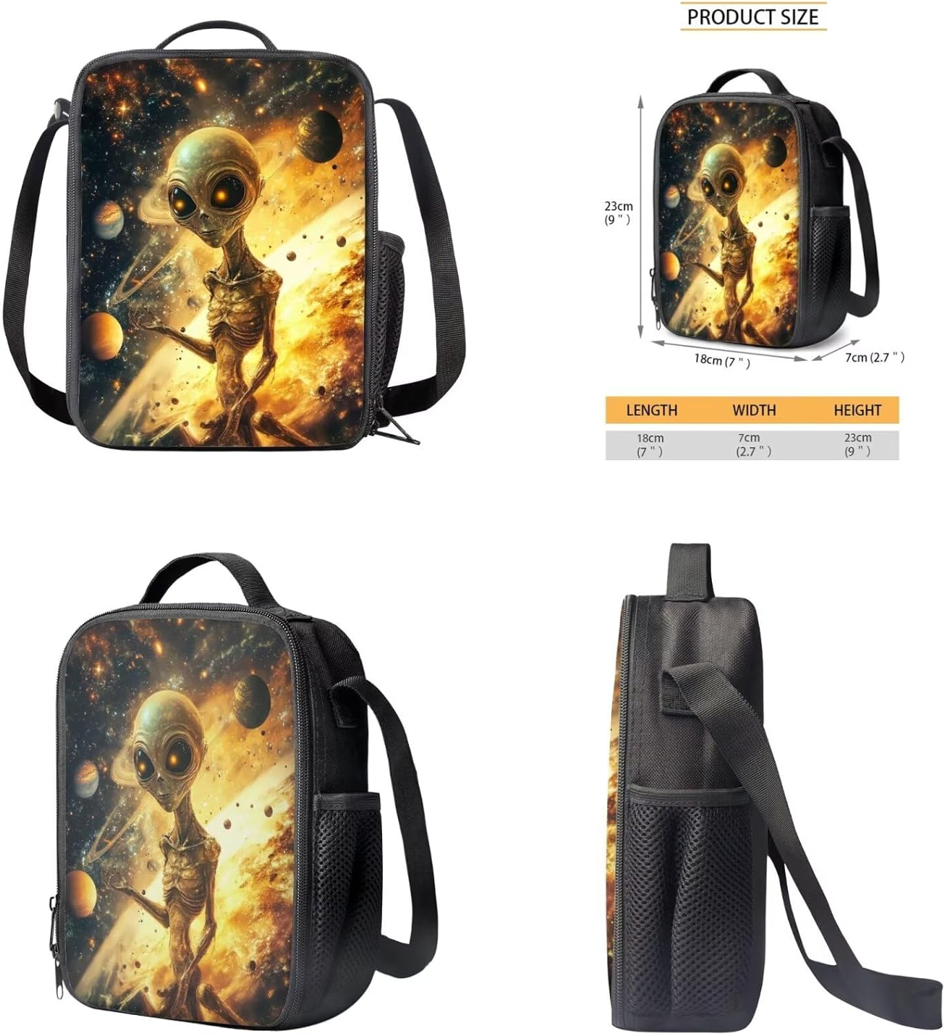 Ystardream Funny Alien Backpack for Boys Elementary School Backpack With Lunch Box 17 Inch Kindergarten Kids Bookbag with Pencil Case Keychain Students Back to School Supplies