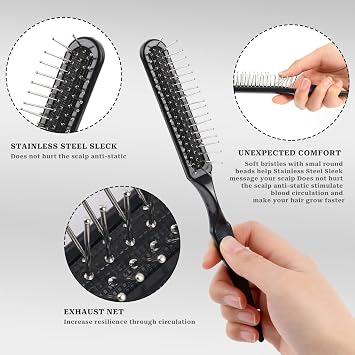 3 Pack Synthetic Wig Brush - 3 Row Wire Brush, Black Styler, Travel Size Metal Combs for Detangling, Barber, Beginner