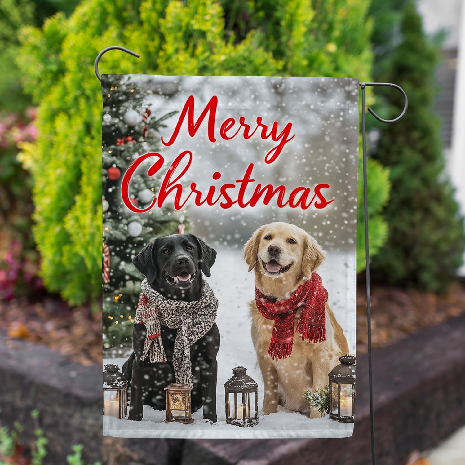 America Forever Merry Christmas Dogs Garden Flag,12.5 x 18 inches Double Sided,Black Lab and Golden Retriever,Festive Winter Decor Outdoor Seasonal Flags for Yard,Lawn - Image 3