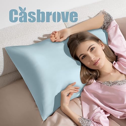 Miniatura 34 de Funda de almohada de seda para cabello y piel, de seda de morera, suave, transpirable, lisa de ambos lados, de seda natural, con cremallera, 1 Azul