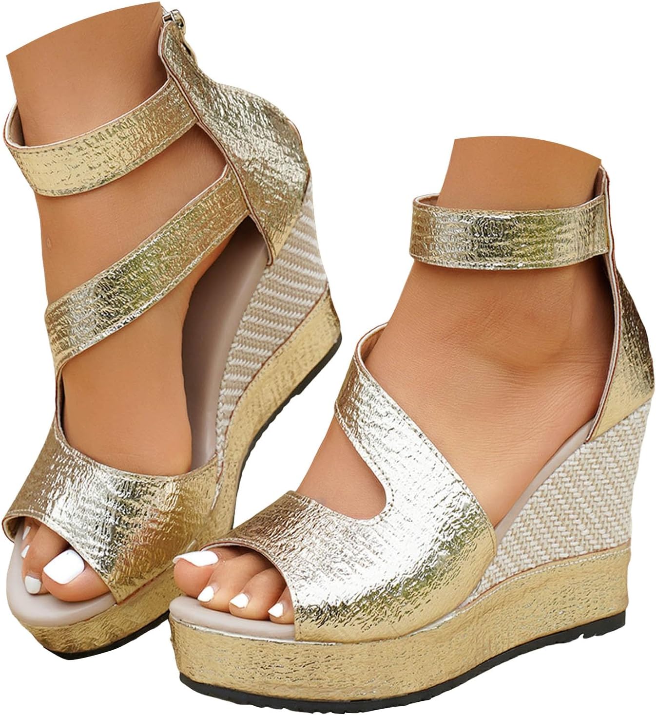 Platform Sandals for Women 2026 Dressy Summer Casual Suede Wedge Sandals Peep Toe Comfortable Ankle Strap Boho Orthotic High Heels Sandal Outdoor Vacation Beach Shoes Walking Footwear