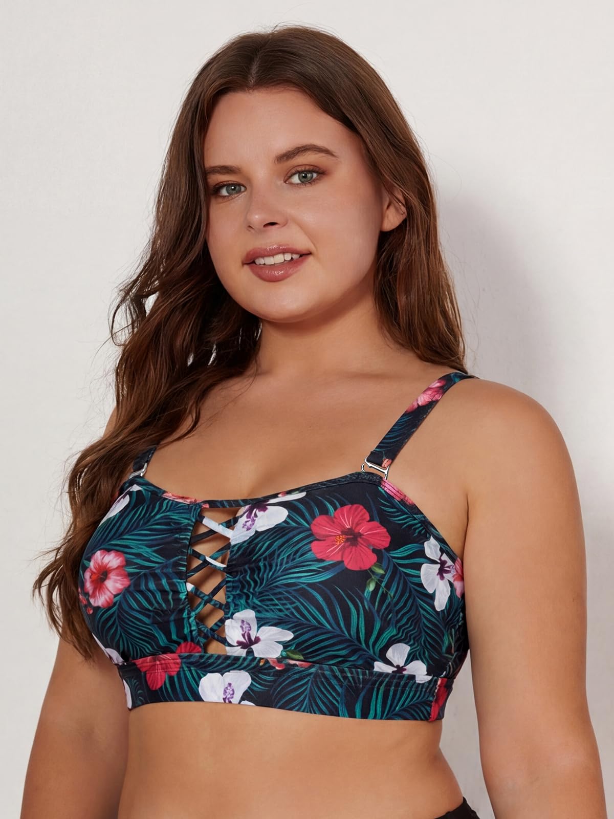 SHEKINI Haut de Maillot de Bain Bandeau Femme Grande Taille Bikini Top avec Rembourrage Amovible Haut de Bikini Sport Push Up Sexy Bikinis
