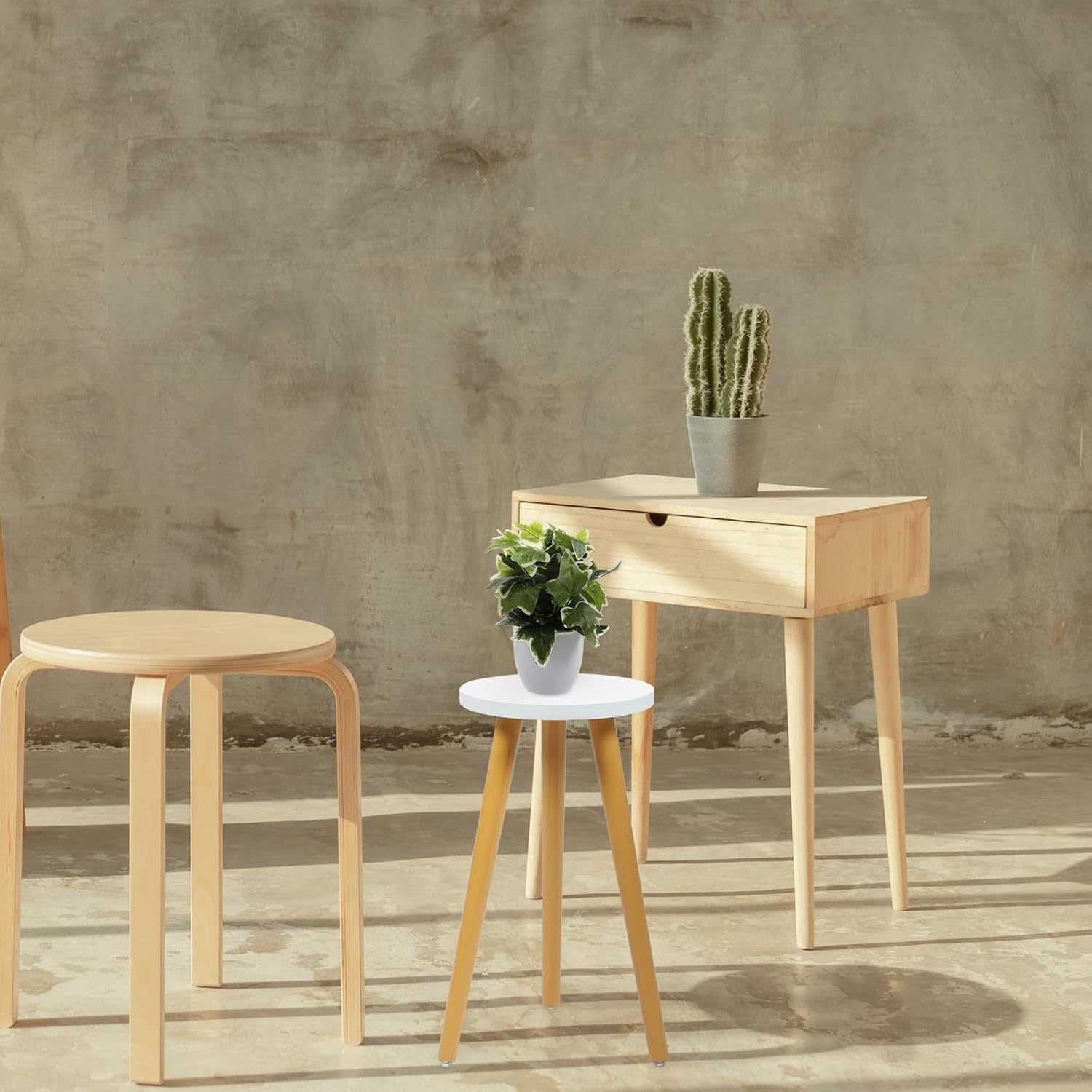 Natural Wood Plant Stand Simple Round Planter Base Height for Indoor Balcony Display Multi-functional Home Rack for Flower Pots Vases Bonsai and Ornaments