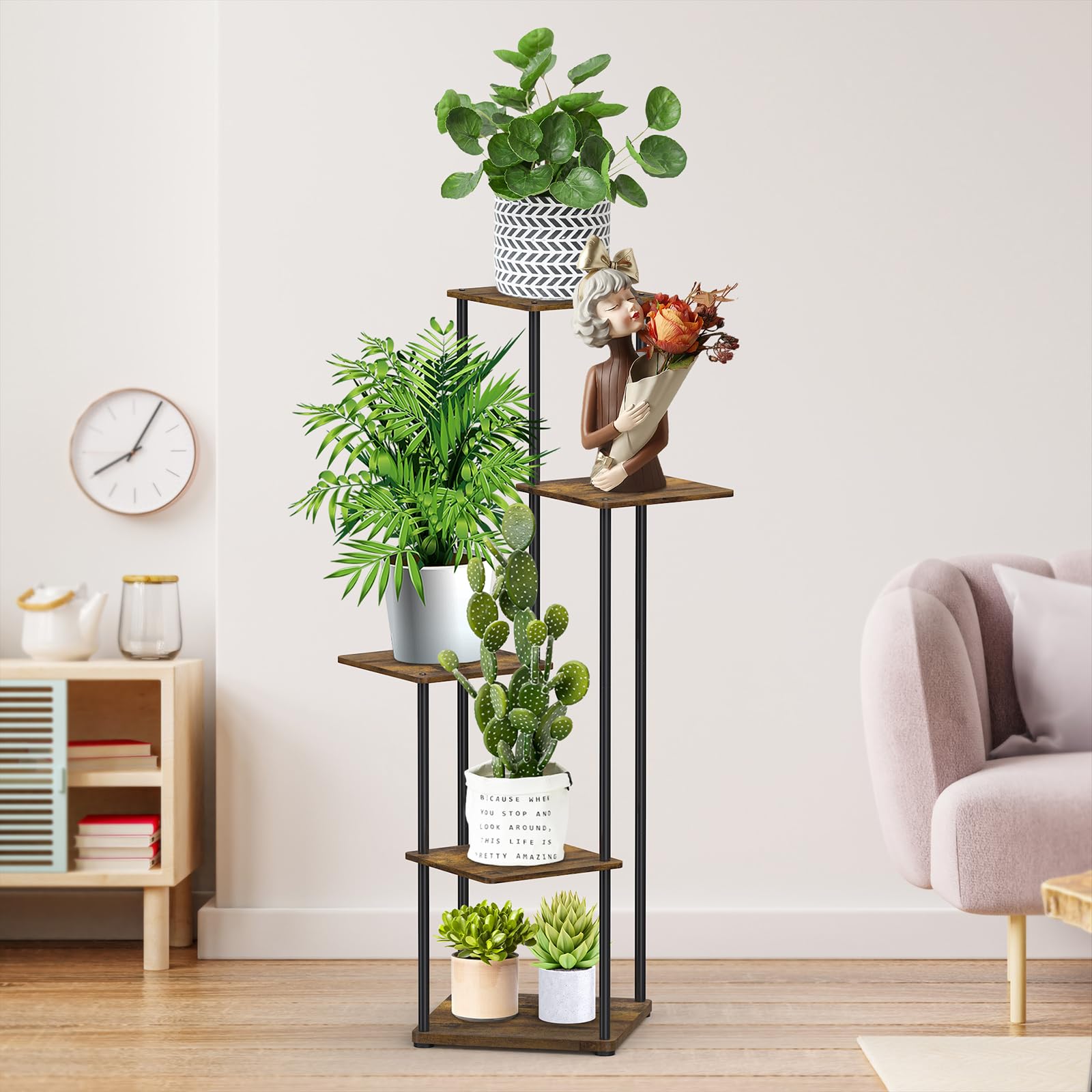 Estantería Plantas Interior, Soporte Macetas de Metal, Soporte Plantas de 5 Niveles para Múltiples Plantas, Patio, Jardín, Sala de Estar, Esquinero, Decoración Hogar Plant Tier Stand (Marrón)