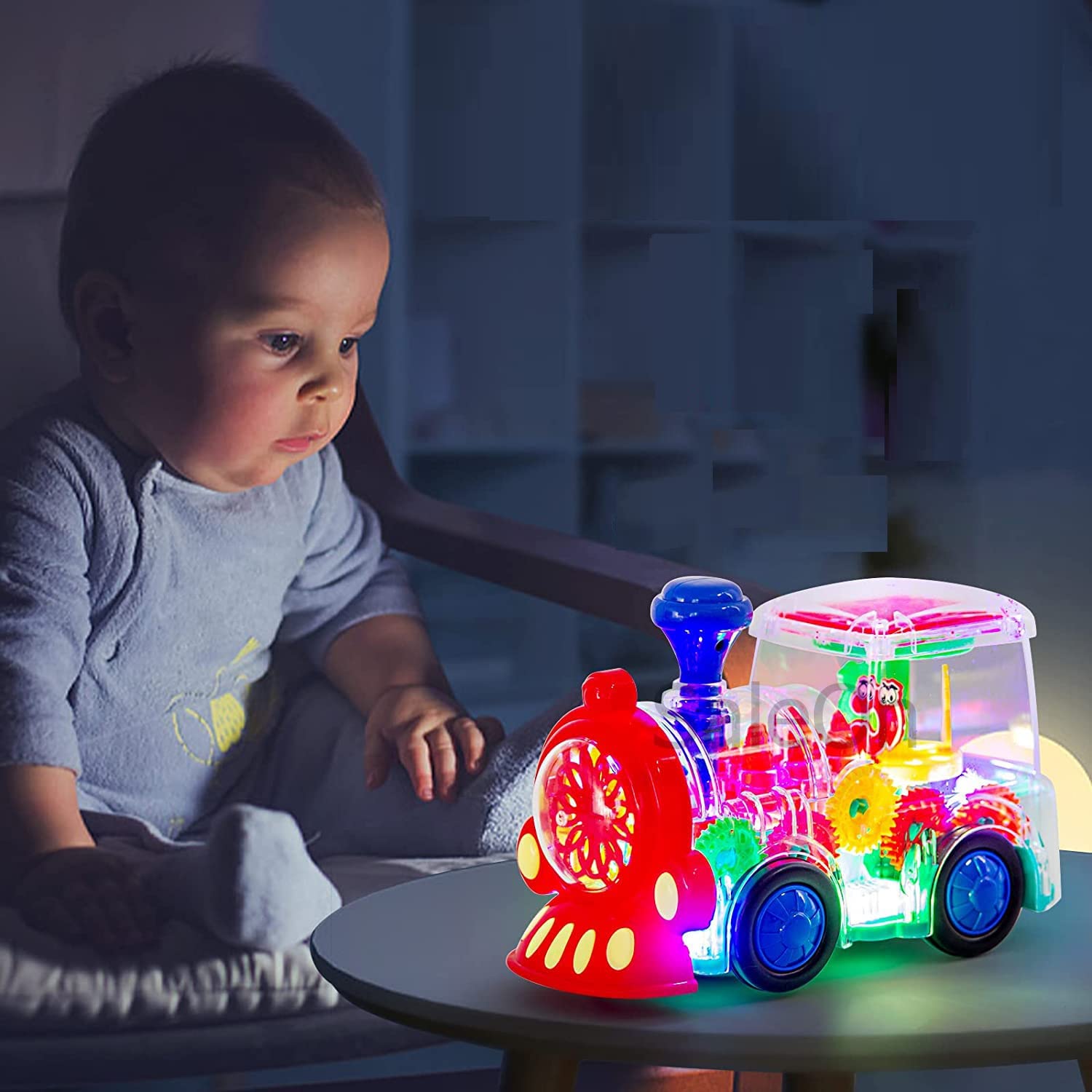 SaleOn Big Size Electric Gear Train Toys with Cool Light & Sound Effect Automatic 360 Degree Rotating Transparent Gear Train Engine Gear Mechanical Concept Educational Toys for Kids Mix Colors