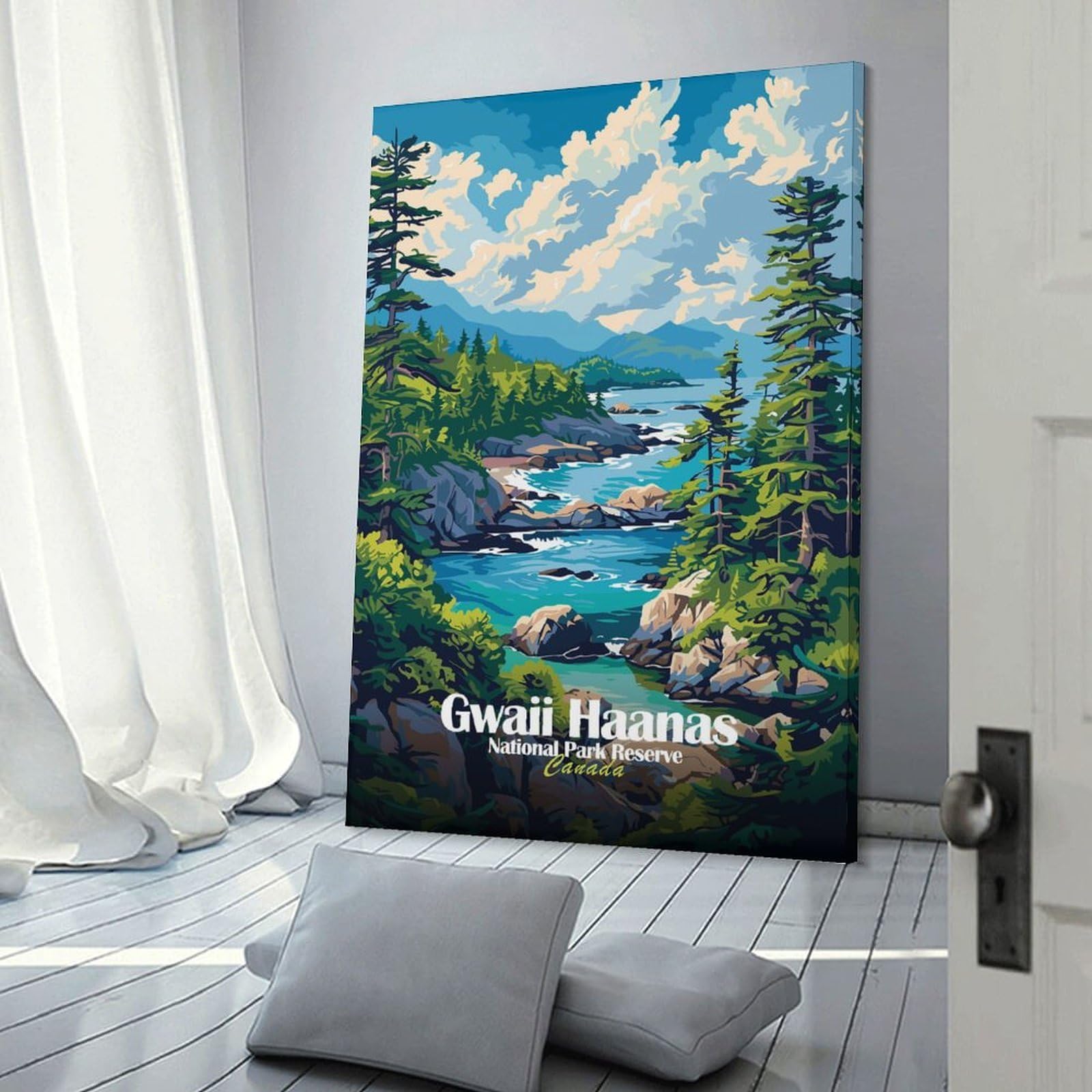 Junmoney Gwaii Haanas National Park Reserve Canada Canvas Wall Picture, 20x30inch(50x75cm), for Front Hall, Corridor Or Welcome Spaces, Wall Decor to Refresh Empty Corners